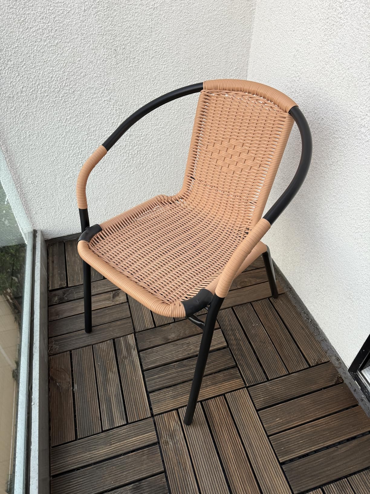 Flash Furniture Lila Modern Rattan Indoor/Outdoor Stackable Dining Chairs, Stacking Rattan Bistro Chairs for Patio or Restaurant, Set of 4, Brown customer photo 2