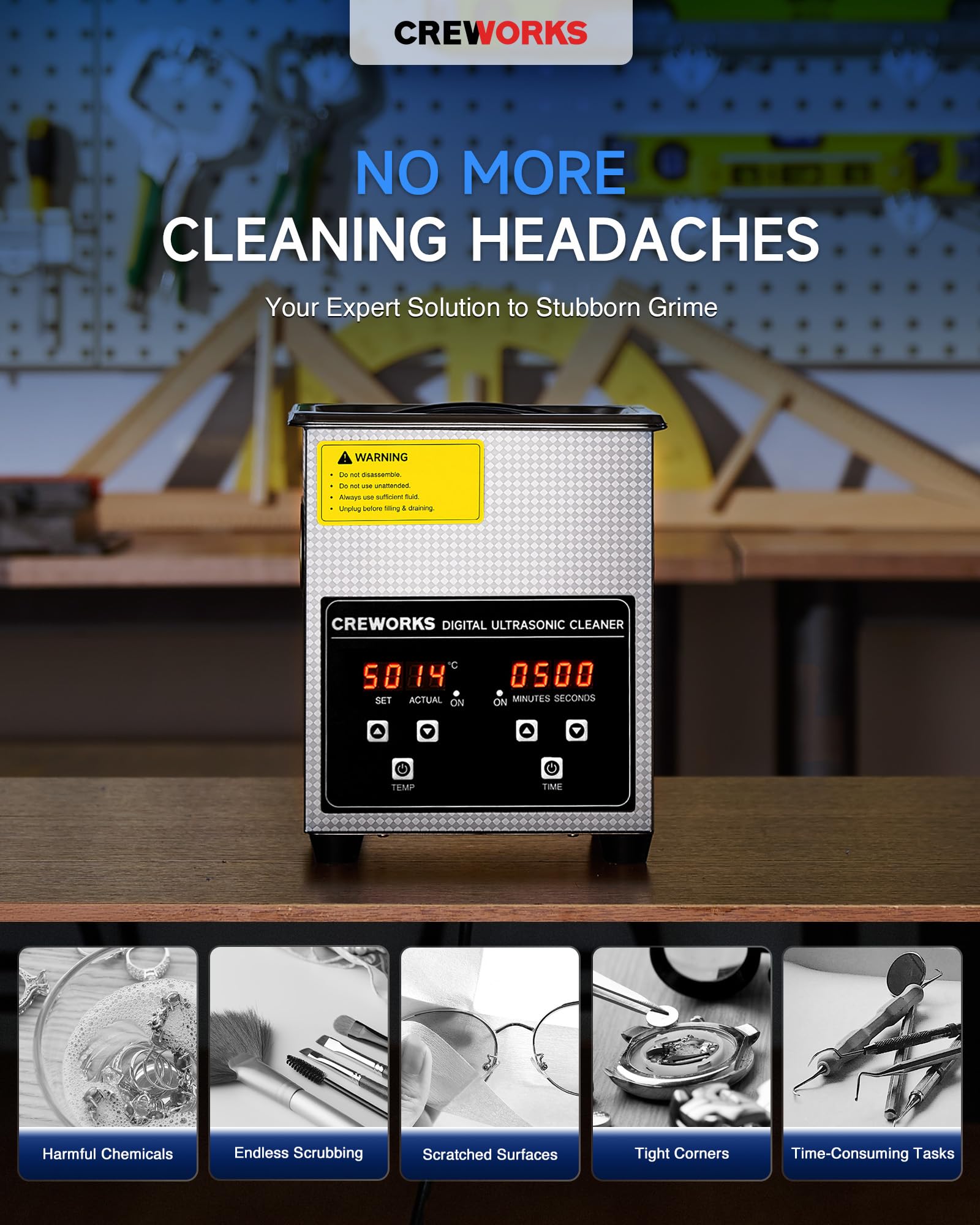 CREWORKS Professional Jewelry Cleaning Machine, 2L Jewelry Cleaning Ultrasonic Machine with Heater & Timer, Digital Sonic Cleaning Machine for Cleaning Denture Dental Irrigator Parts Retainer Glasses customer photo 2