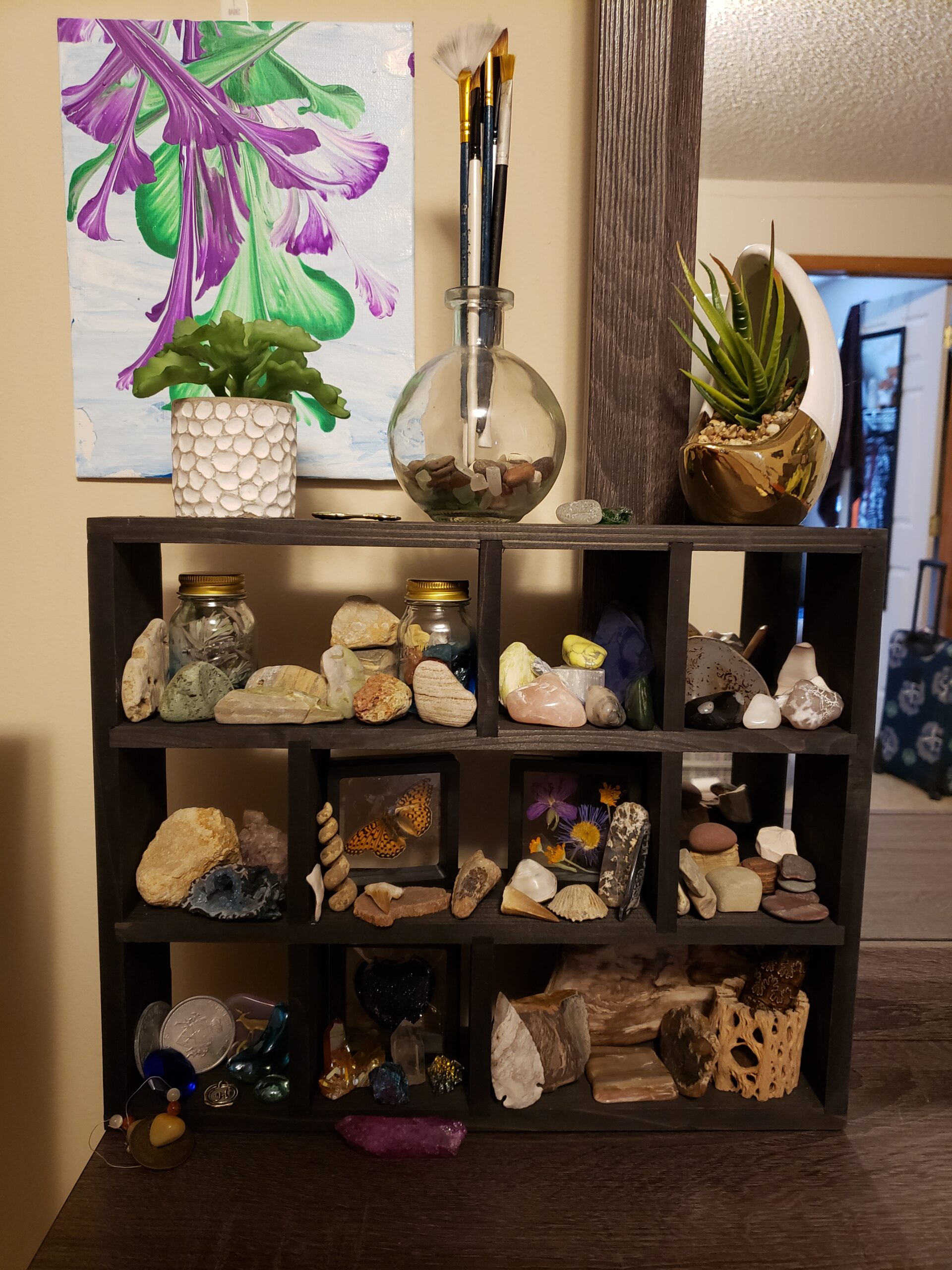 MyGift 9 Compartment Vintage Solid Wood Shadow Box, Wall Mountable Curio Display Case, Freestanding or Floating Shelf for Collectible Figurines, Succulents (Matte Black) customer photo 1