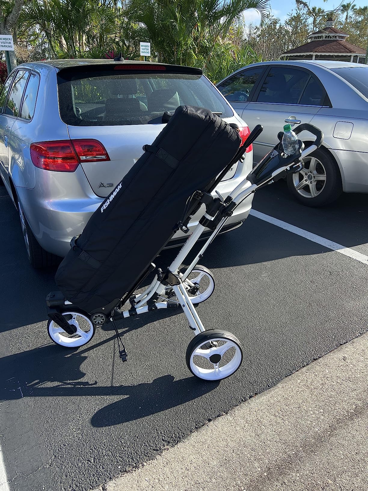 Qwik-Fold 3-Wheel Golf Push Cart with 360 Swivel Front Wheel & Foot Brake - 1-Second Folding Golf Trolley, Lightweight Aluminum Frame, Umbrella Holder, Cup Holder & Storage customer photo 1