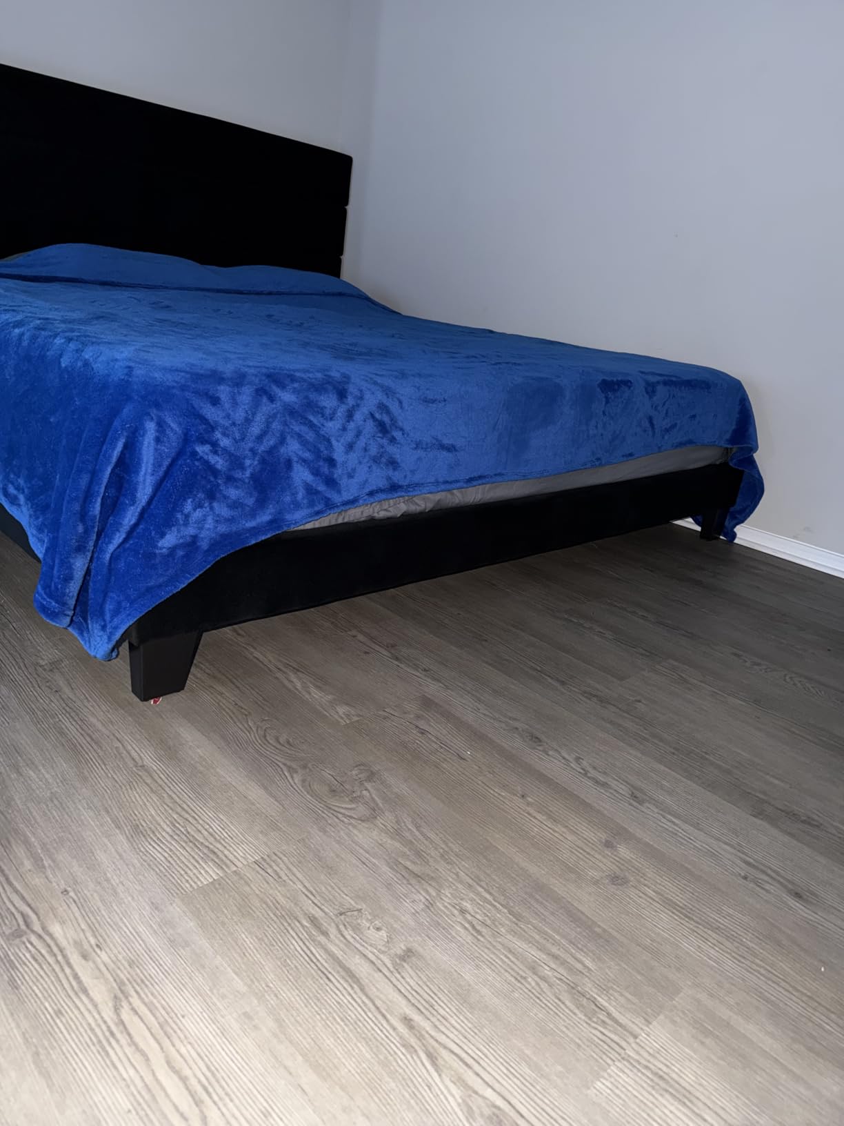 Allewie Queen Size Platform Bed Frame with Fabric Upholstered Headboard and Wooden Slats Support, Fully Upholstered Mattress Foundation/No Box Spring Needed/Easy Assembly, Dark Grey customer photo 2