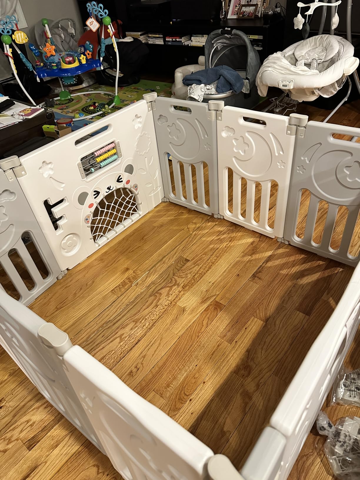 Dripex Baby Playpen, 14-Panel Foldable Playard for Toddlers 6-36 Months, Adjustable & Portable Indoor Outdoor Safety Play Area with Anti-Pinch Design, Game Panel and Safety Gate, Grey White customer photo 2