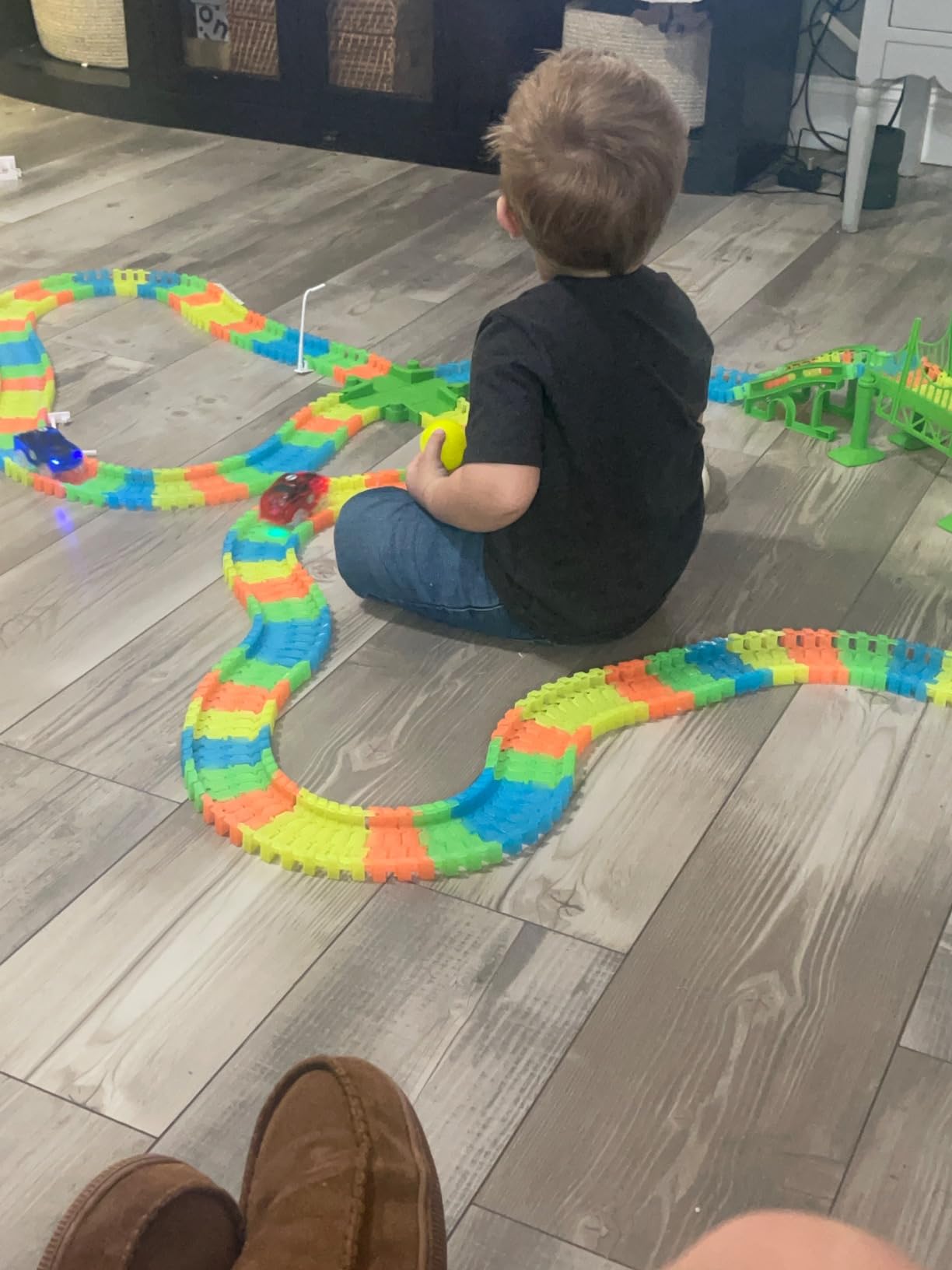 USA Toyz Snap Trax Construction Set Race Tracks for Kids and 2 LED Toy Cars- 251 Pk STEM Building Toys Bendable Race Car Track for Boys Girls, 3 Construction Trucks, Crane, Bridges, 2 Light-Up Trucks customer photo 2