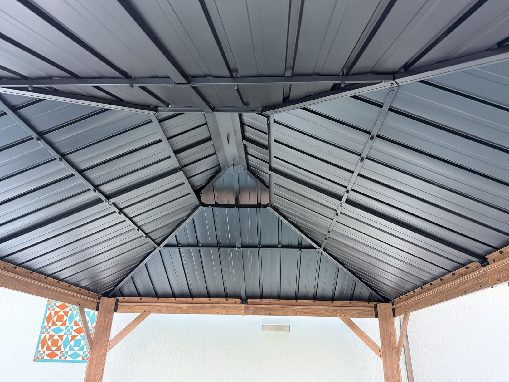 PURPLE LEAF 10' X 12' Outdoor Hardtop Gazebo for Patio Galvanized Steel Double Roof Permanent Canopy Teak Finish Coated Aluminum Frame Pavilion Gazebo with Netting customer photo 1