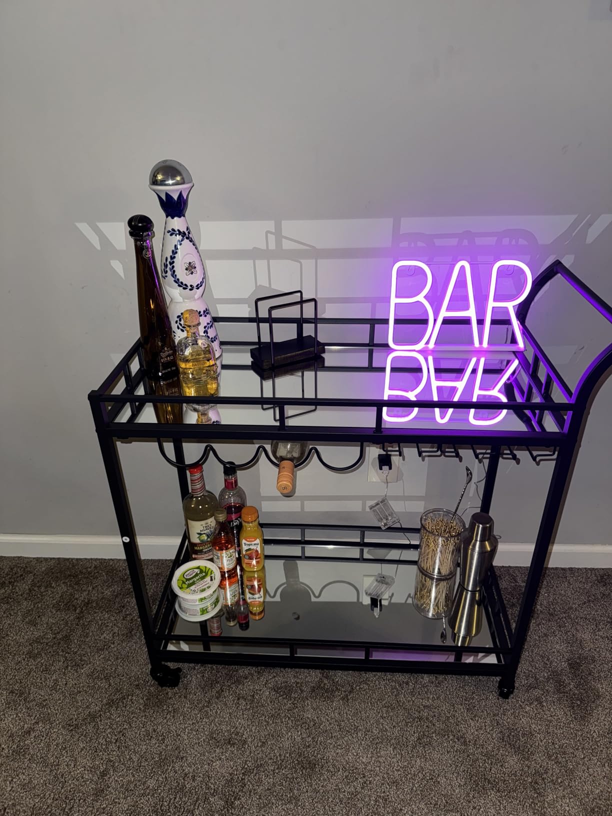 VASAGLE Bar Cart Gold, Home Bar Serving Cart, Wine Cart with 2 Mirrored Shelves, Wine Holders, Glass Holders, for Kitchen, Dining Room, Gold ULRC090A03 customer photo 2