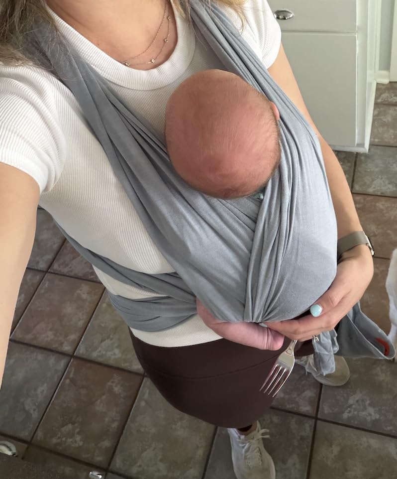 Solly Baby Wrap, Buttery-Soft Baby Carrier Newborn to Toddler 8-25 Lbs., Lightweight & Hands-Free Breathable Summer Carrier, Baby Wearing & Postpartum Essential, New Mom Gift, Natural + Grey Stripe customer photo 1
