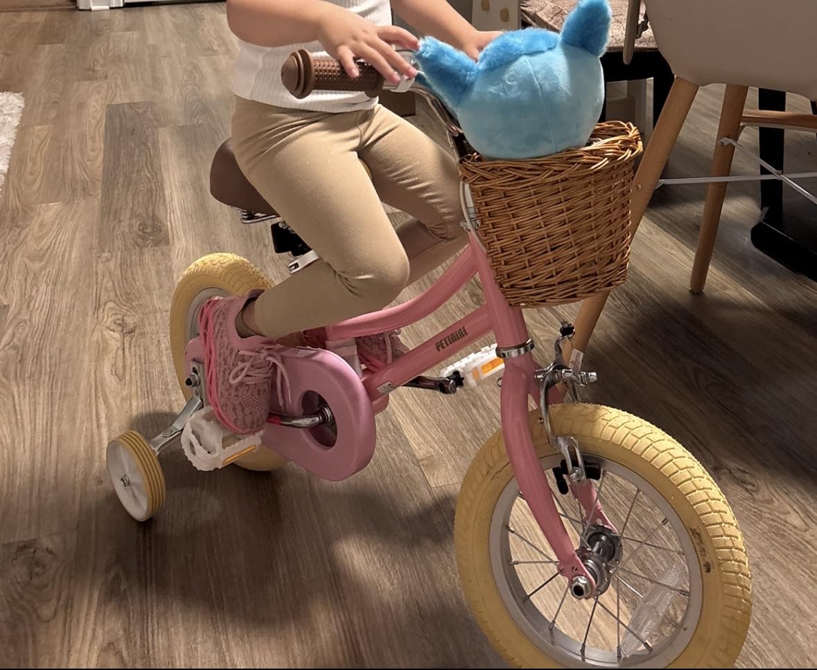 Petimini Vintage Kids Bike for Girls, 12-20 Inch Classic Bicycle with Wicker Basket & Bell, High Tensile Steel Frame, Training Wheels (12-18), 85% Pre-Assembled, Retro Bike for Outdoor Riding customer photo 2