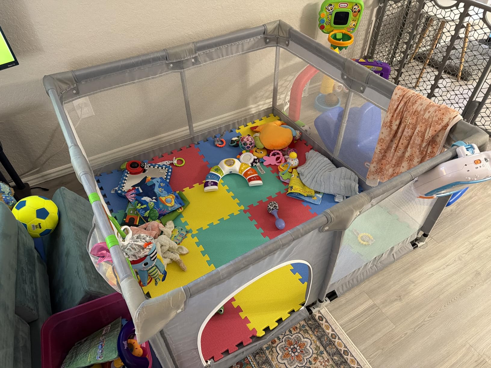Fodoss Baby Playpen 47x47in, Small Play Pen for Babies and Toddlers, Playpen for Apartment, Play Yard, Activity Fence, Baby Playard with All-Side Mesh, Pull Rings customer photo 1