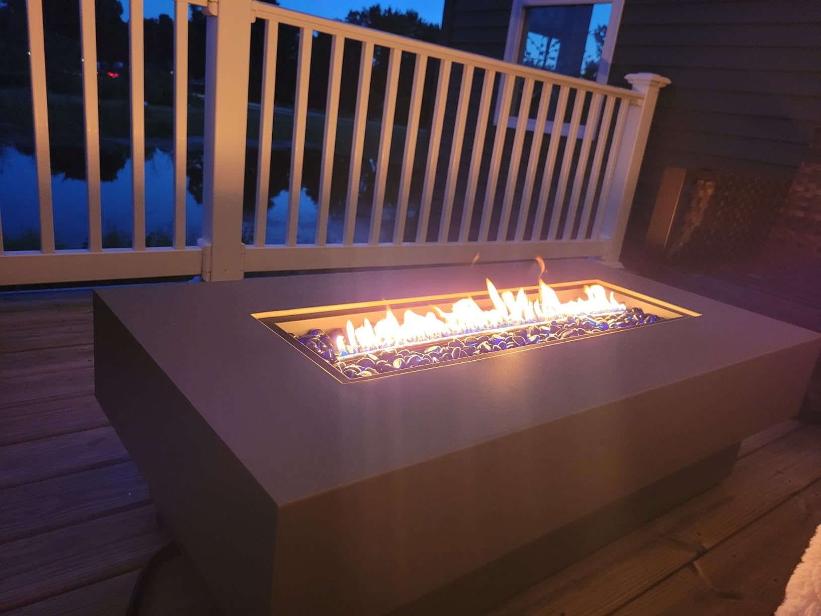 Outdoor Low Profile Fire Table, 48-inch Rectangle Propane Gas Fire Pit Table, 50,000 BTU Modern Firepit w/Lid, Glass Rocks, Cover, Pre-Attached 10ft Propane Hose, Flint Gray customer photo 1