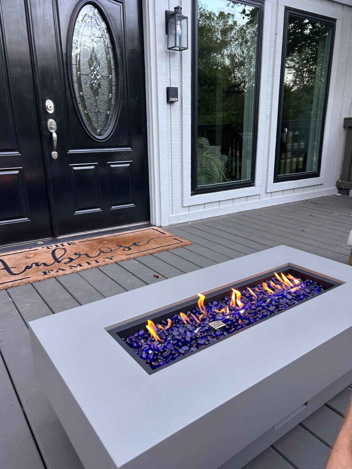 Outdoor Low Profile Fire Table, 48-inch Rectangle Propane Gas Fire Pit Table, 50,000 BTU Modern Firepit w/Lid, Glass Rocks, Cover, Pre-Attached 10ft Propane Hose, Flint Gray customer photo 2