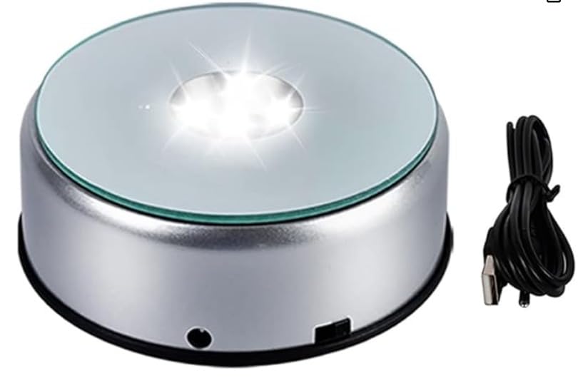 5 LED Display Base for Crystals Glass Art, White Light Rotating Crystal Display Base Stand, Cup Display Stand Turner for Tumbler Cups customer photo 2