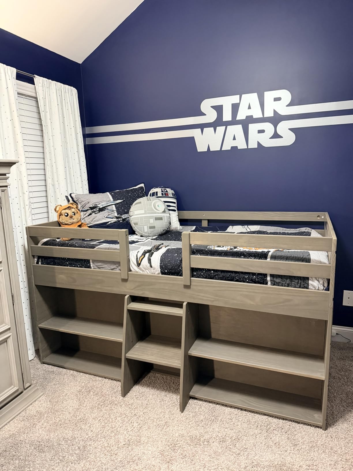 Max & Lily Modern Farmhouse Low Loft Bed, Twin Bed Frame for Kids with 2 Bookcases, White Wash customer photo 2