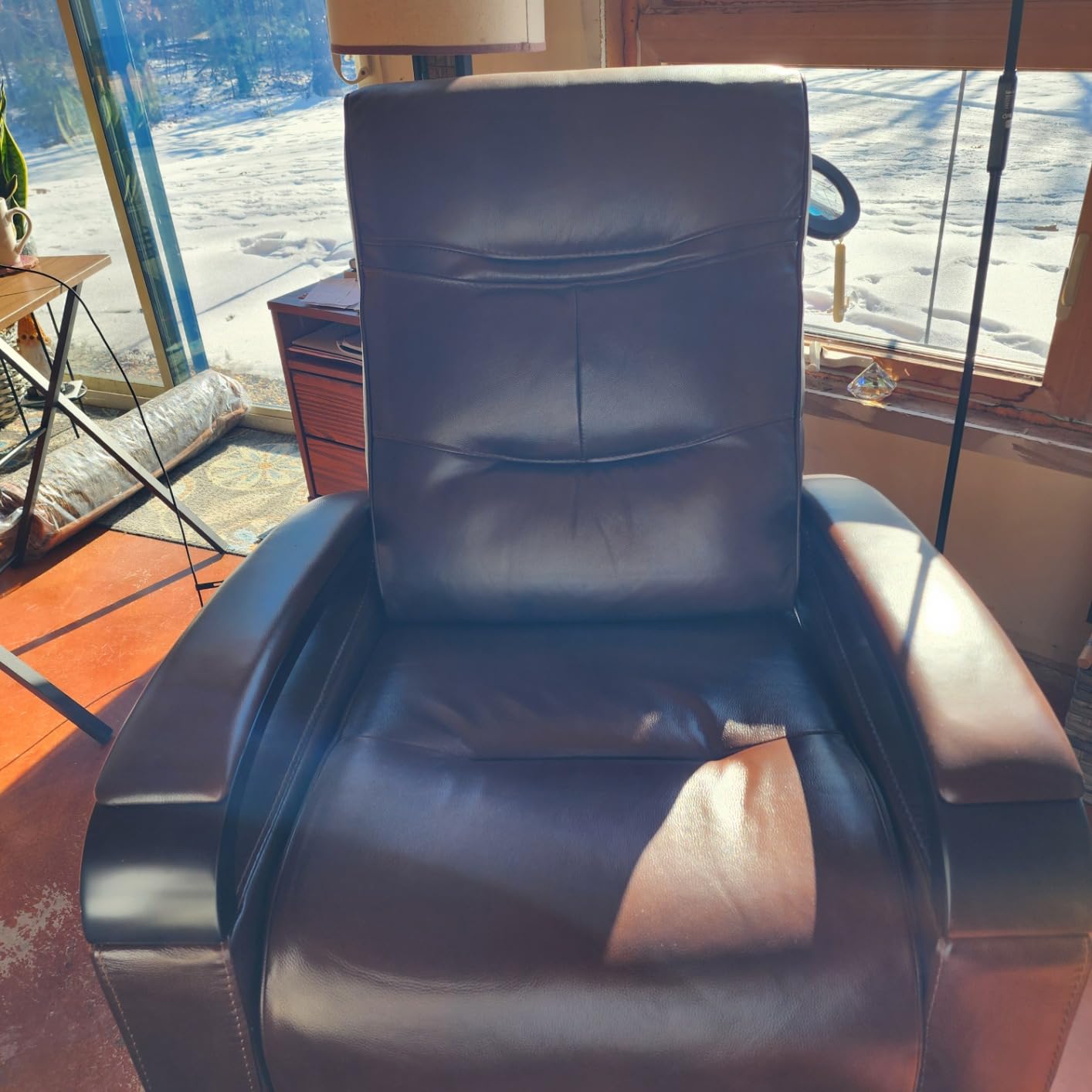 CHITA Genuine Leather Power Swivel Glider Rocker Recliner, FSC Certified Mid Century Modern Recliner Chair for Adults, Adjustable Power Headrest, for Nursery and Living Room, Creamy Grey customer photo 2