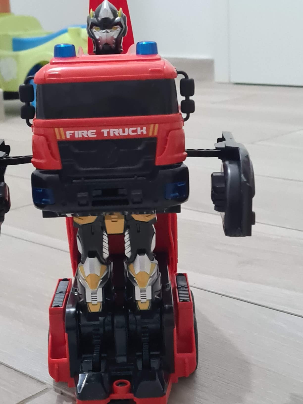 Grarain Remote Control Fire Truck with LED Sounds, RC Car Toy with 3pcs Small Firetrucks and 10pcs Roadblock Models, One Button Press Spraying Water Transformer Fire Truck for Kids Toddlers Boys customer photo 1