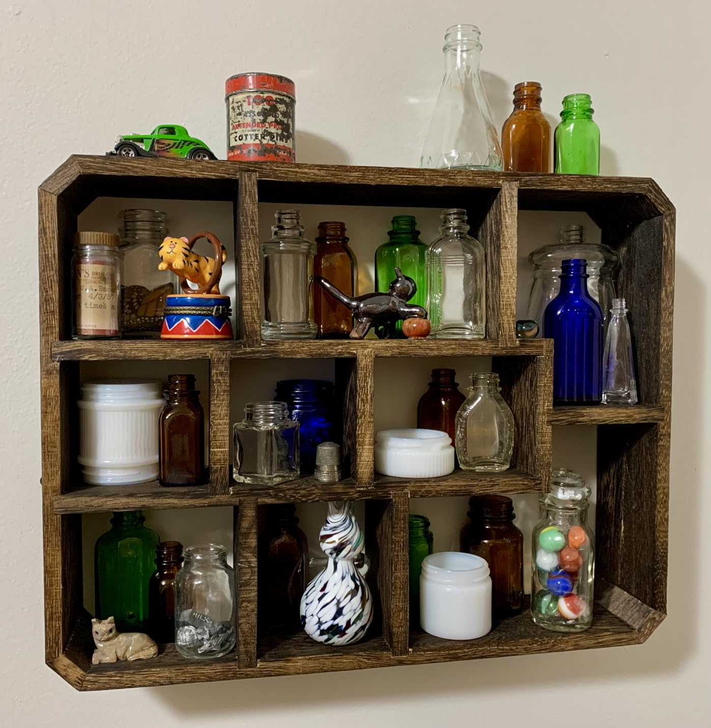 Frcctre Rustic Shadow Box Display Shelf, 9 Compartments Wood Hanging Display Floating Shelves, Multi-Slot Wall Mounted or Freestanding Farmhouse Decor Displays Case customer photo 1
