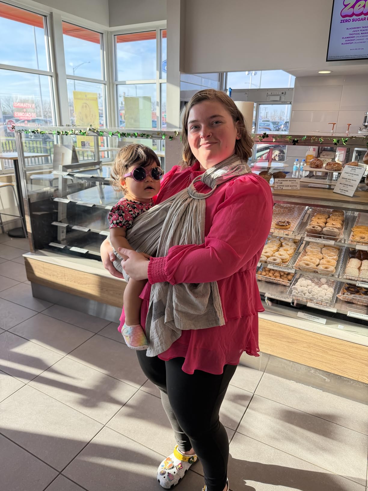 Ring Sling Baby Carrier - USA Lab Tested, 100% Natural Cotton Muslin, Breathable & Ergonomic Ring Sling Sand customer photo 2