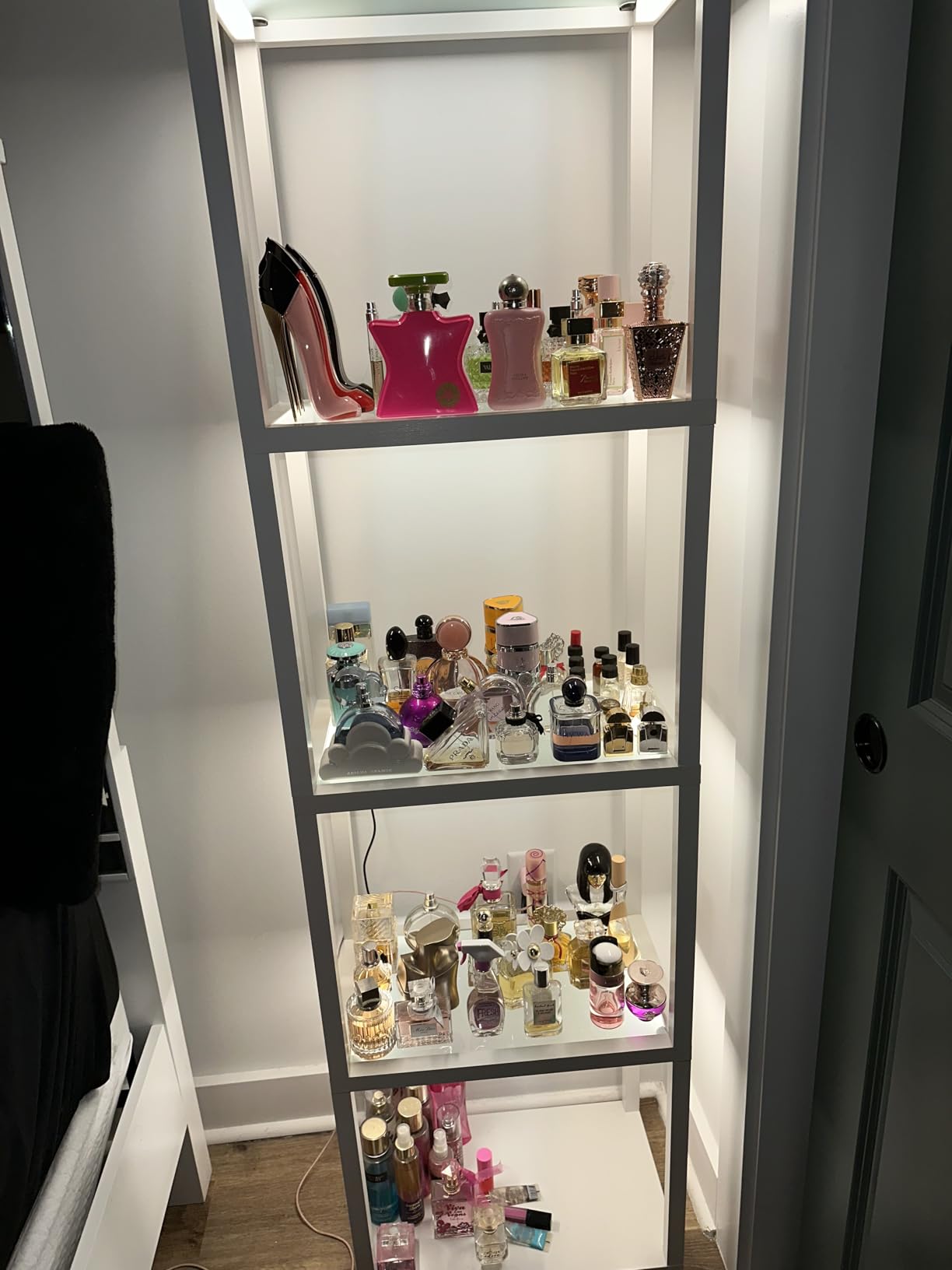 LED Display Shelf with Lights - Glass Display Cabinet for Collectibles with Dimmable Lighting, App & Remote Control - 66