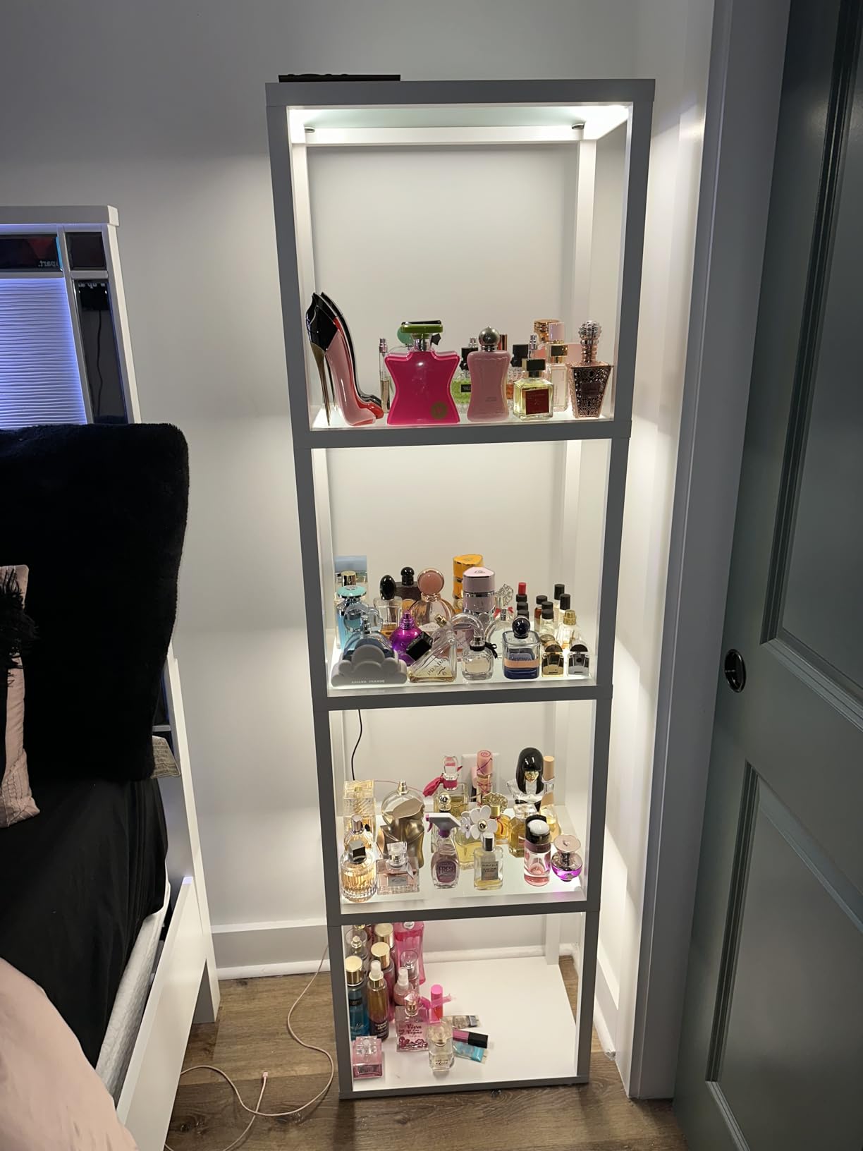 LED Display Shelf with Lights - Glass Display Cabinet for Collectibles with Dimmable Lighting, App & Remote Control - 66