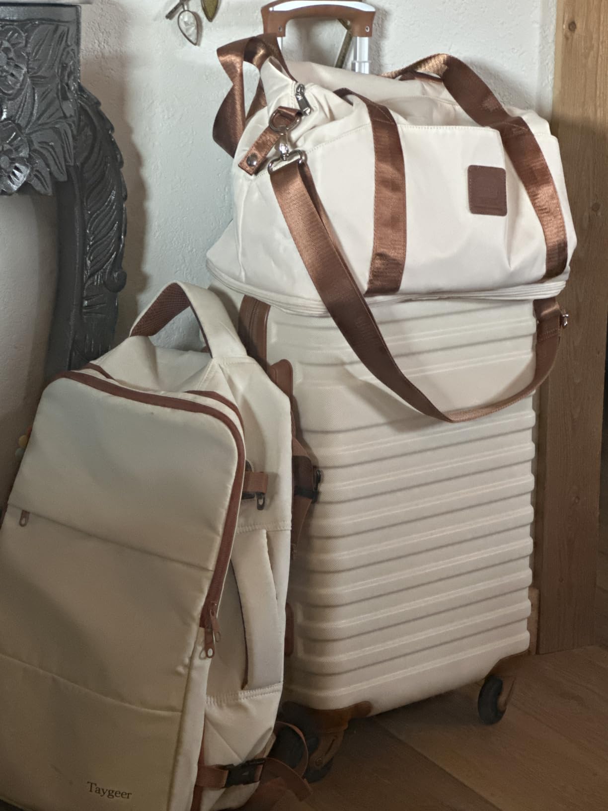 Suitcase Set 3 Piece Luggage Set Carry On Hardside Luggage with TSA Lock Spinner Wheels (White, 5 piece set) customer photo 1