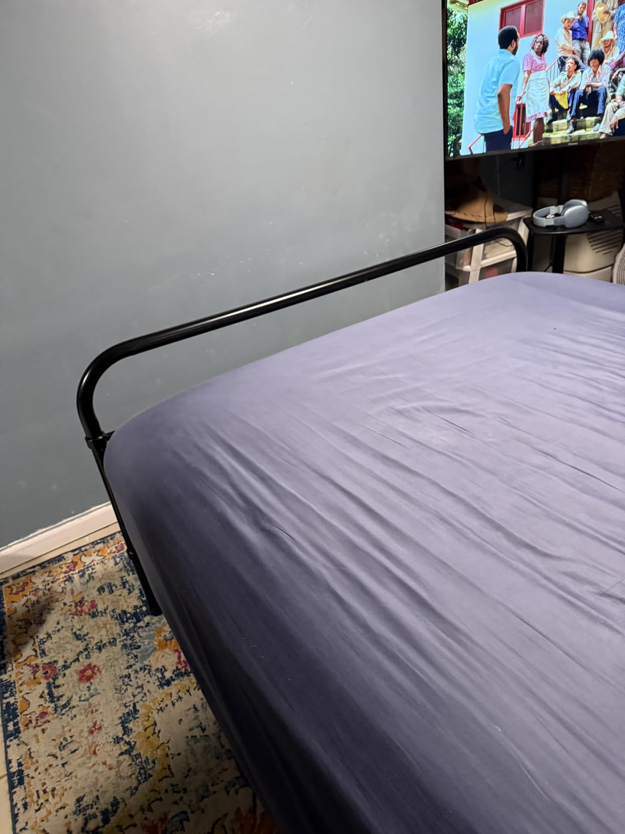 Allewie Queen Size Metal Platform Bed Frame with Victorian Style Wrought Iron-Art Headboard/Footboard, No Box Spring Required, Black customer photo 2