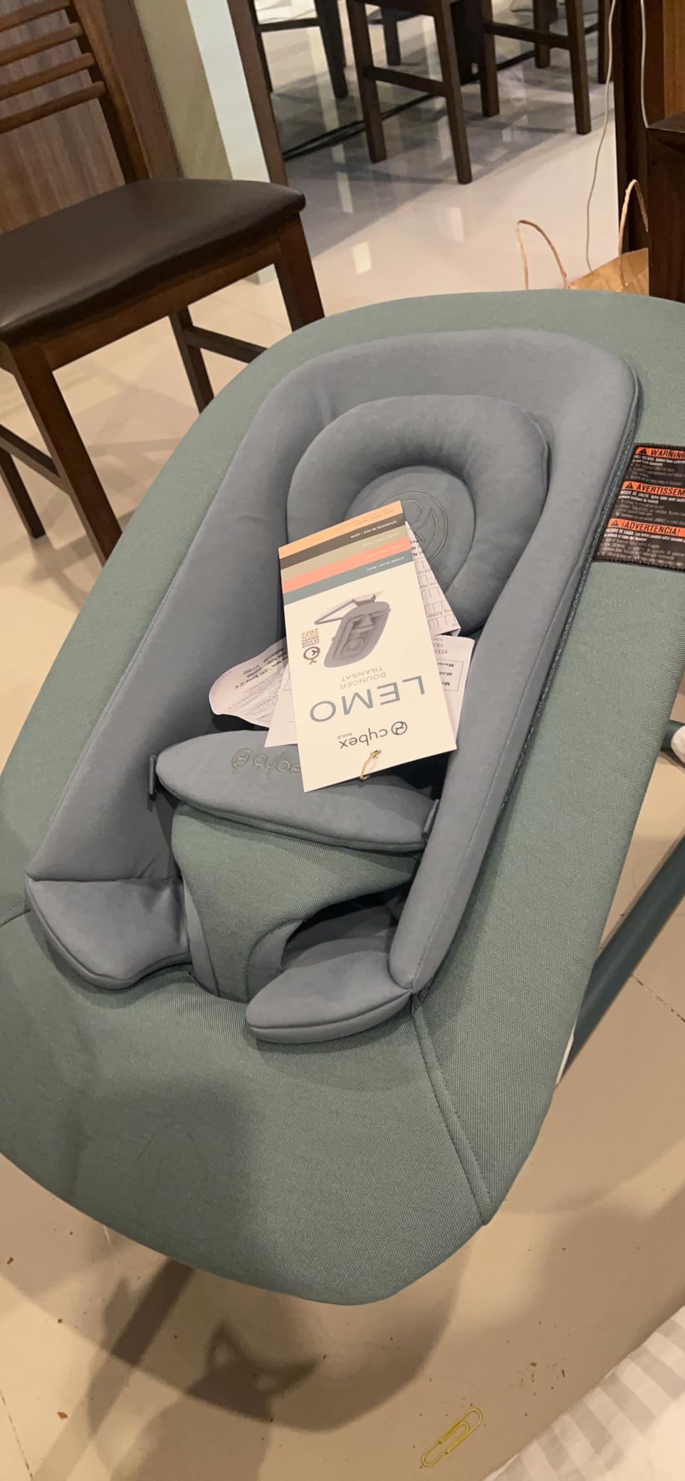 Cybex Lemo Self-Bouncing Baby Bouncer for Playing and Relaxing with Adjustable Harness and Breathable Mesh Backrest, Comfort Inlay with Head Hugger, and Stand, Stone Blue customer photo 2