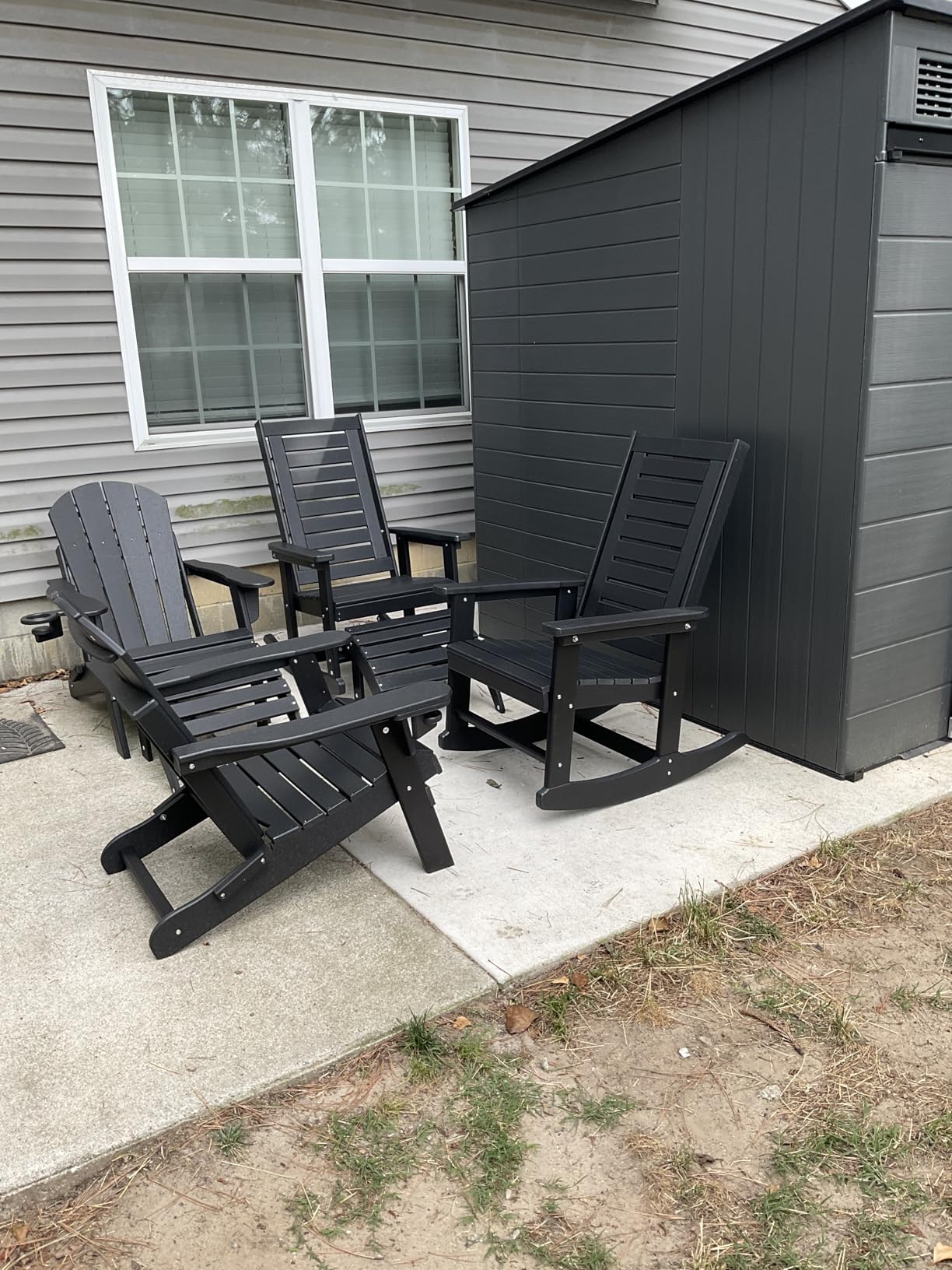 GREENVINES Folding-Adirondack-Chairs-Set-of-2 | HDPE Plastic | Fire Pit Chair | All Weather | Cup Holder | Blue | for Deck Backyard Patio Outdoor Garden customer photo 2