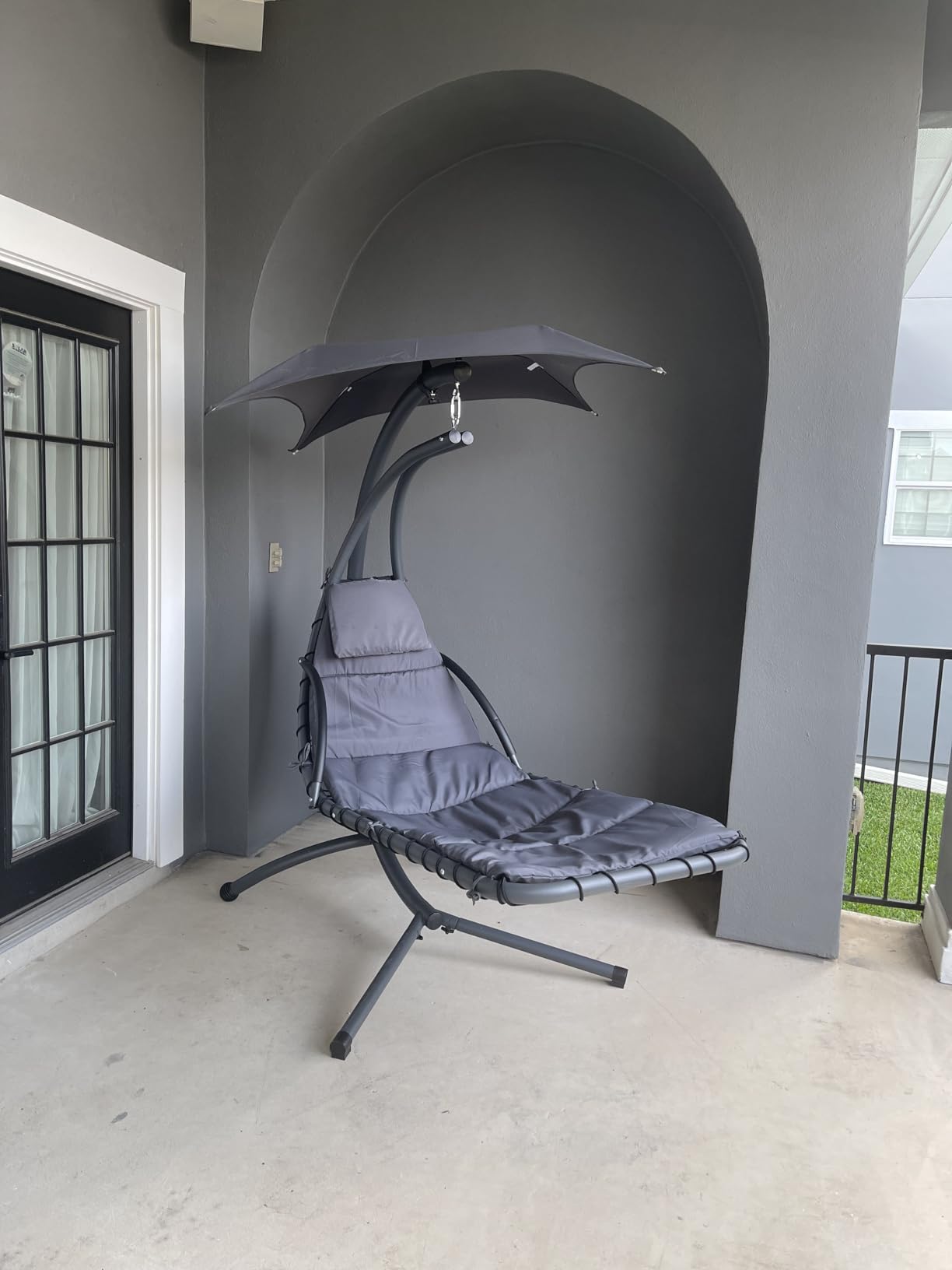Best Choice Products Outdoor Hanging Curved Steel Chaise Lounge Chair Swing w/Built-in Pillow and Removable Canopy - Peacock Blue customer photo 2