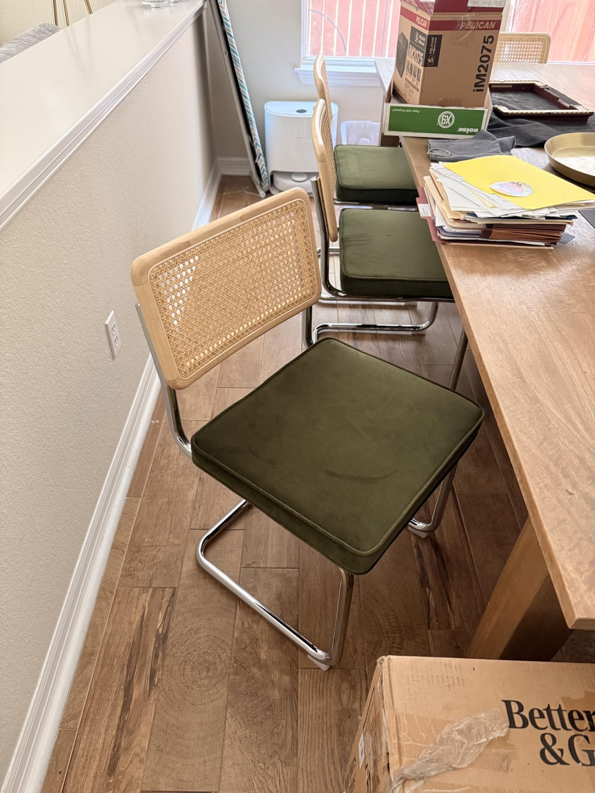 Zesthouse Natural Rattan Dining Chairs Set of 4, Mid Century Modern Dining Room Chairs with Chrome Leg, Faux Leather Kitchen Chair with Solid Wood Back & Cane Mesh, Breuer Cesca Design Inspired, Brown customer photo 1