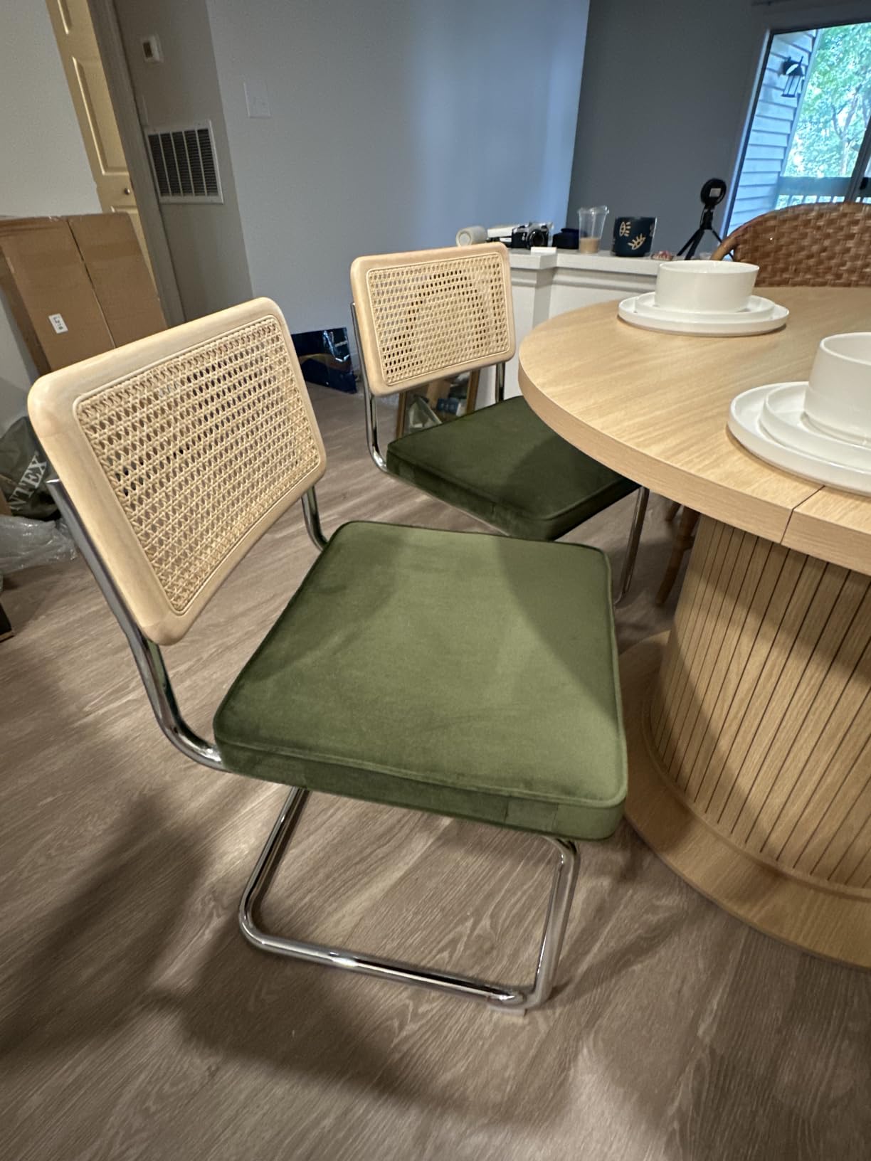 Zesthouse Natural Rattan Dining Chairs Set of 4, Mid Century Modern Dining Room Chairs with Chrome Leg, Faux Leather Kitchen Chair with Solid Wood Back & Cane Mesh, Breuer Cesca Design Inspired, Brown customer photo 2