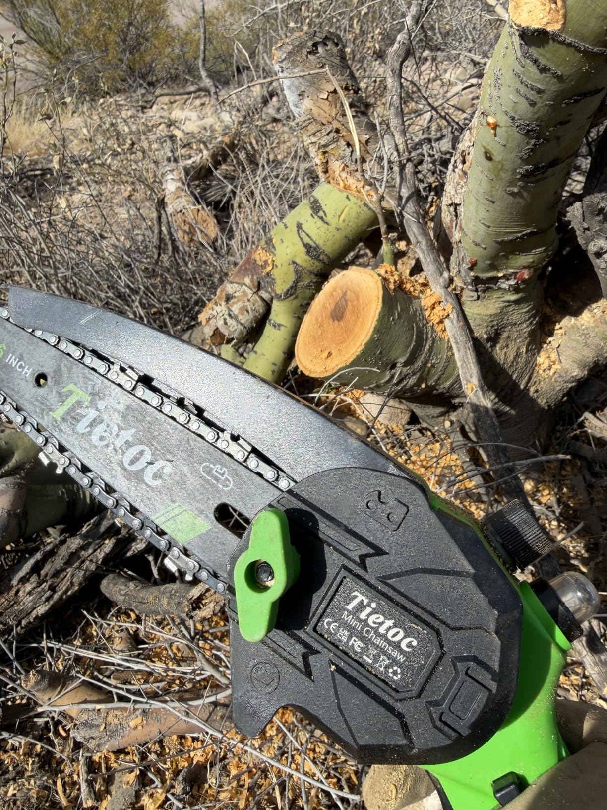 Tietoc 6 Inch Mini Electric Chainsaw Cordless Battery Powered, Hand Held Saw for Wood/Trees Trimming customer photo 2