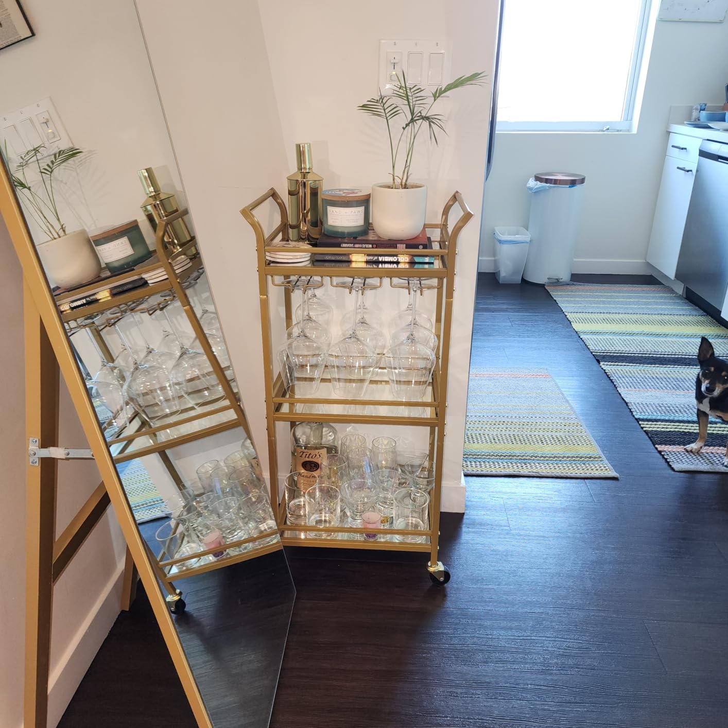 VASAGLE Bar Cart, Home Bar Serving Cart, Small Bar Serving Cart with 3-Tier Shelf, Wine Holders, Glass Holders, Mini Bar Cart for Small Spaces, Kitchen, Dining Room, Living Room, Pale Gold customer photo 2