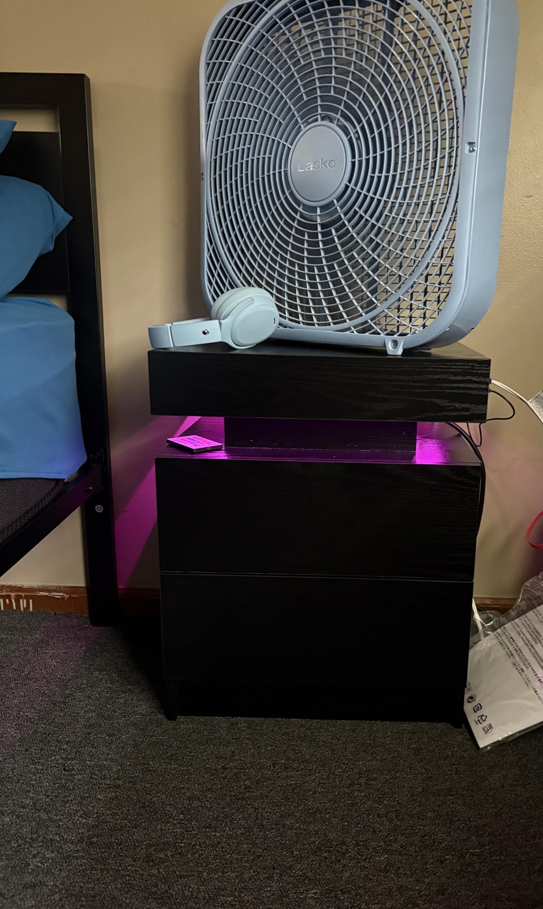 LIKIMIO Night Stand with Charging Station, Modern Black Nightstand with LED Light and Drawers, Bedside Tables/End Table for Bedroom customer photo 1