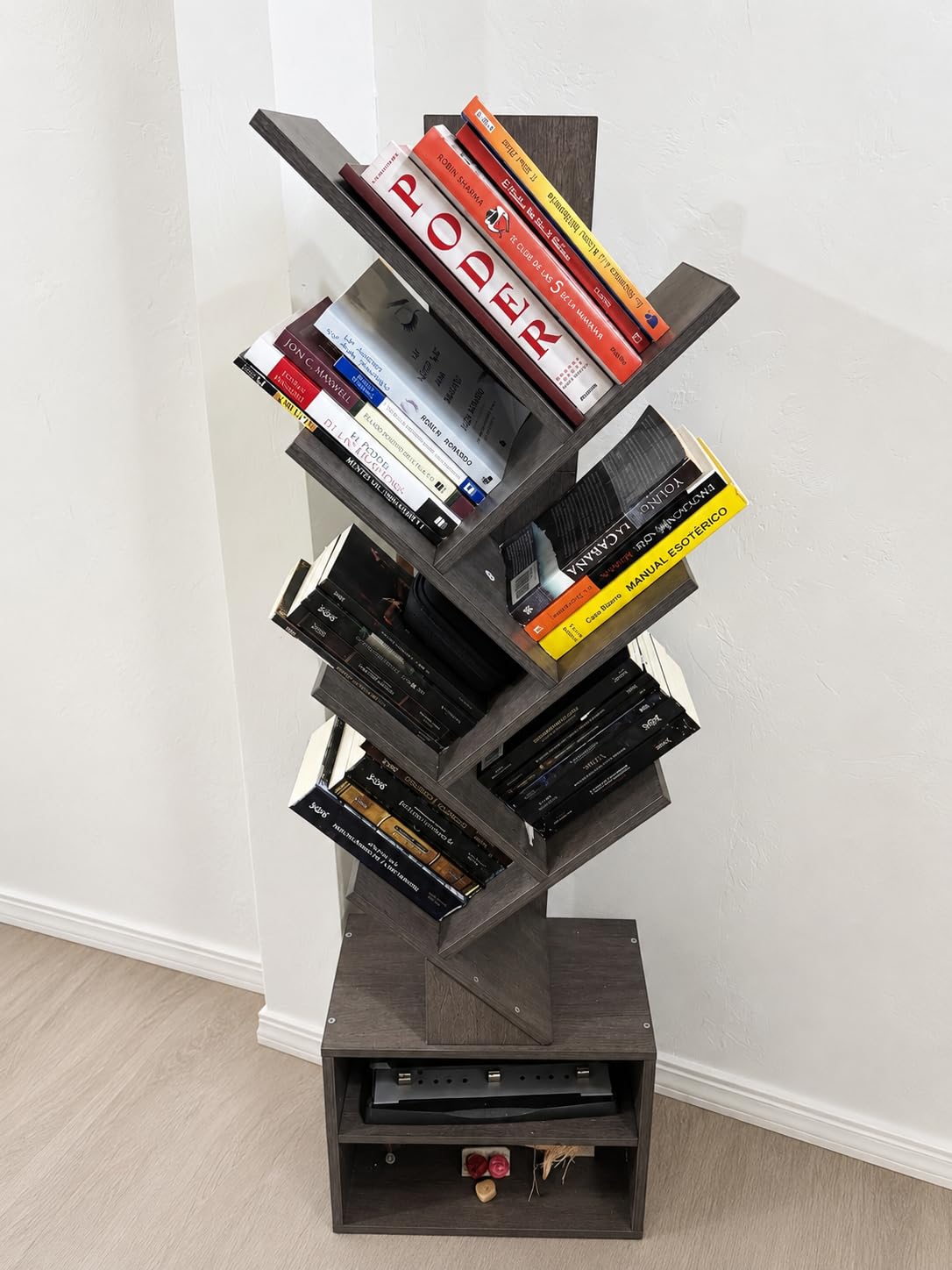 SUNMORY 6 Tier Tree Bookshelf, Small Bookcase with Storage Cabinet, Modern Tall Narrow Bookshelves Organizer, Rustic Brown customer photo 2