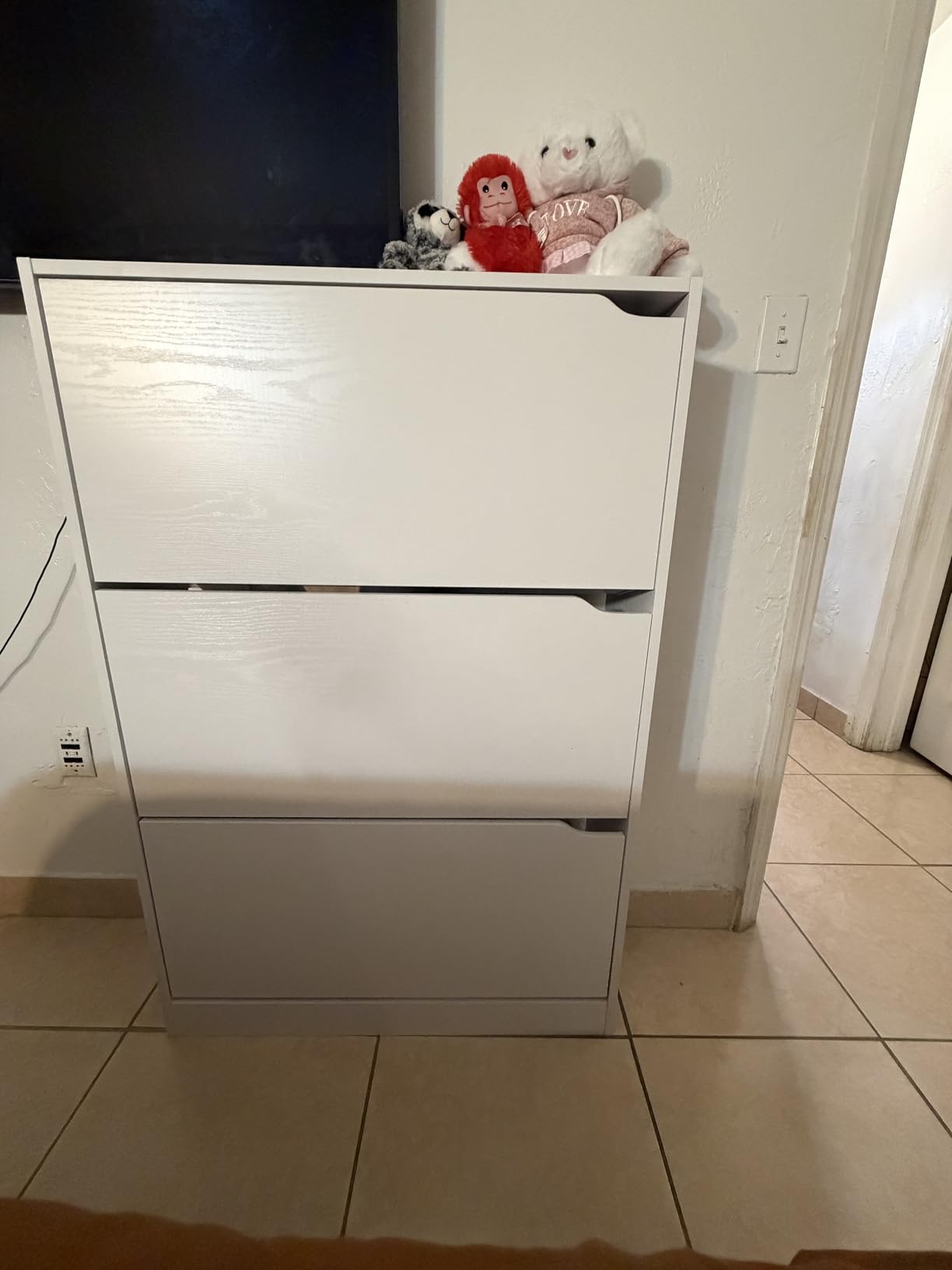 BORNOON Shoe Cabinet with 3 Flip Drawers, Hidden Wood Shoe Cabinet, Freestanding Shoe Storage Cabinet for Entryway Hallway, White. 47.2