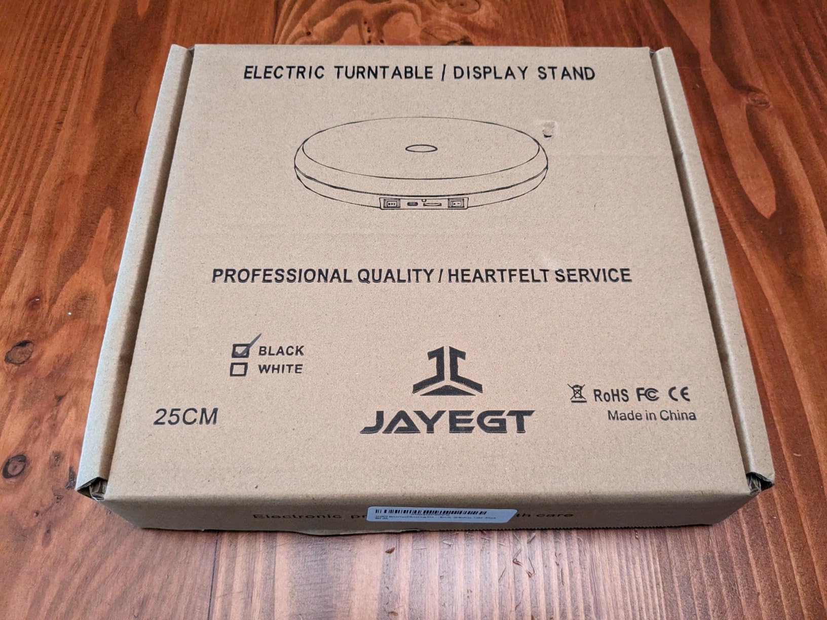 JAYEGT Multicolor LED Light Motorized Rotating Display Stand, 10 inch /55lbs Load, 360° Electronic Photography Turntable for Product Shows, Jewelry, Crystal Art (Black / 5 Colors Light / Rechargeable) customer photo 2