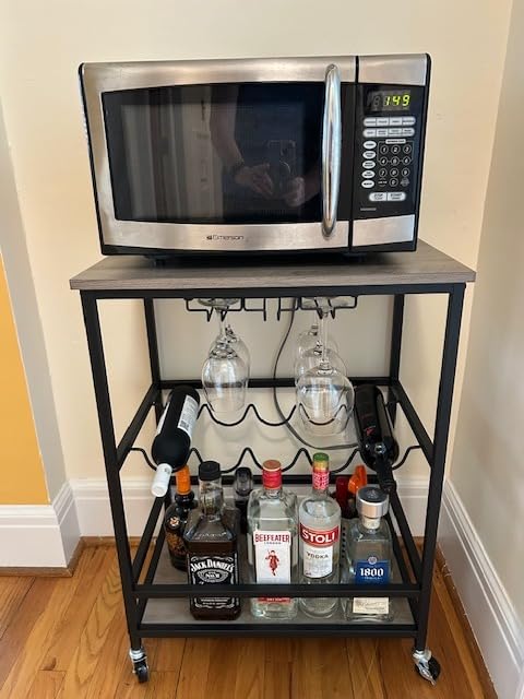 VASAGLE Bar Cart, Serving Cart with Casters, Glass Holders, Wine Holders, 15.7 x 23.6 x 32.3 Inches, Industrial, for Home Bar, Kitchen, Dining Room, Turquoise Brown and Simply Black ULRC087B60 customer photo 1
