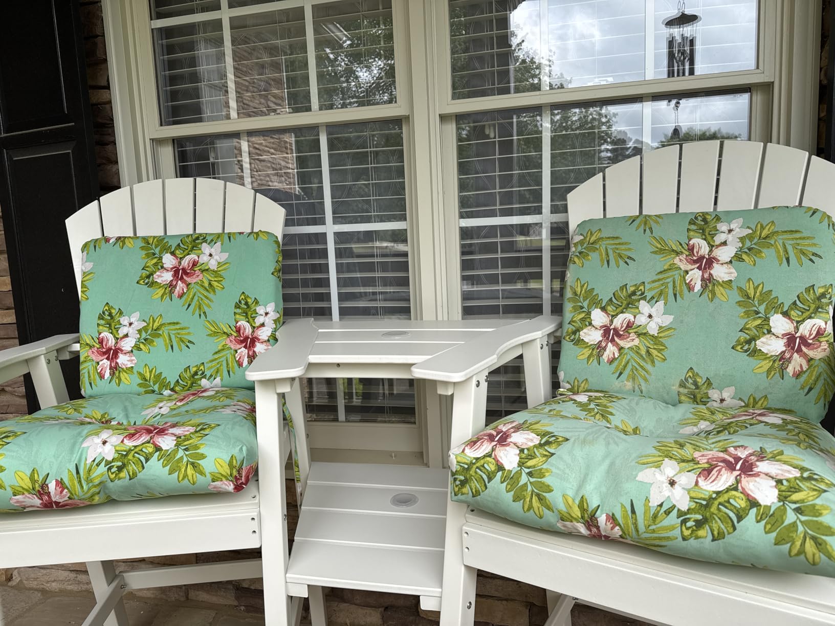 FOOWIN Tall Adirondack Chair Set of 2, All Weather HDPE Bar Height Adirondack Chair with Double Connecting Trays, Adirondack Barstools for Balcony, Deck, Backyard, Patio, Garden Navy Blue customer photo 2