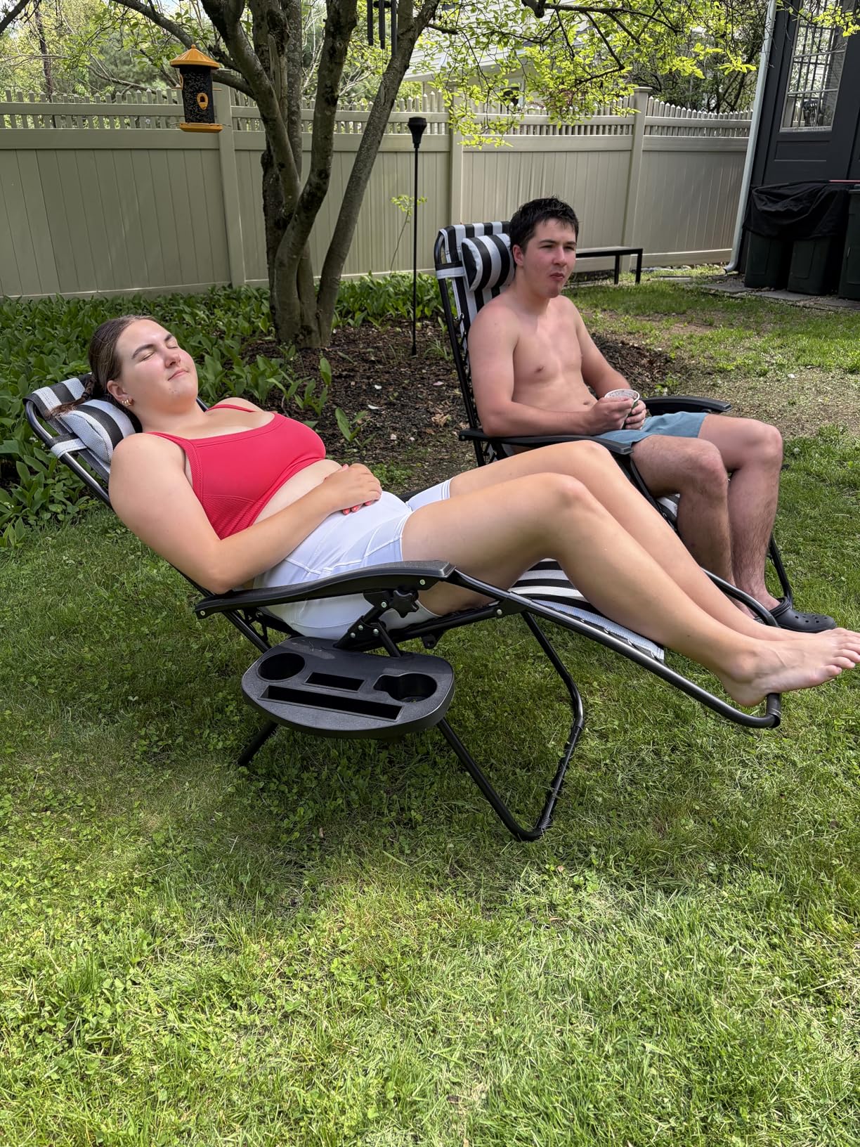 Nazhura Set of 2 Relaxing Recliners Patio Chairs Adjustable Steel Mesh Zero Gravity Lounge Chair Beach Chairs with Pillow and Cup Holder(Grey) customer photo 1