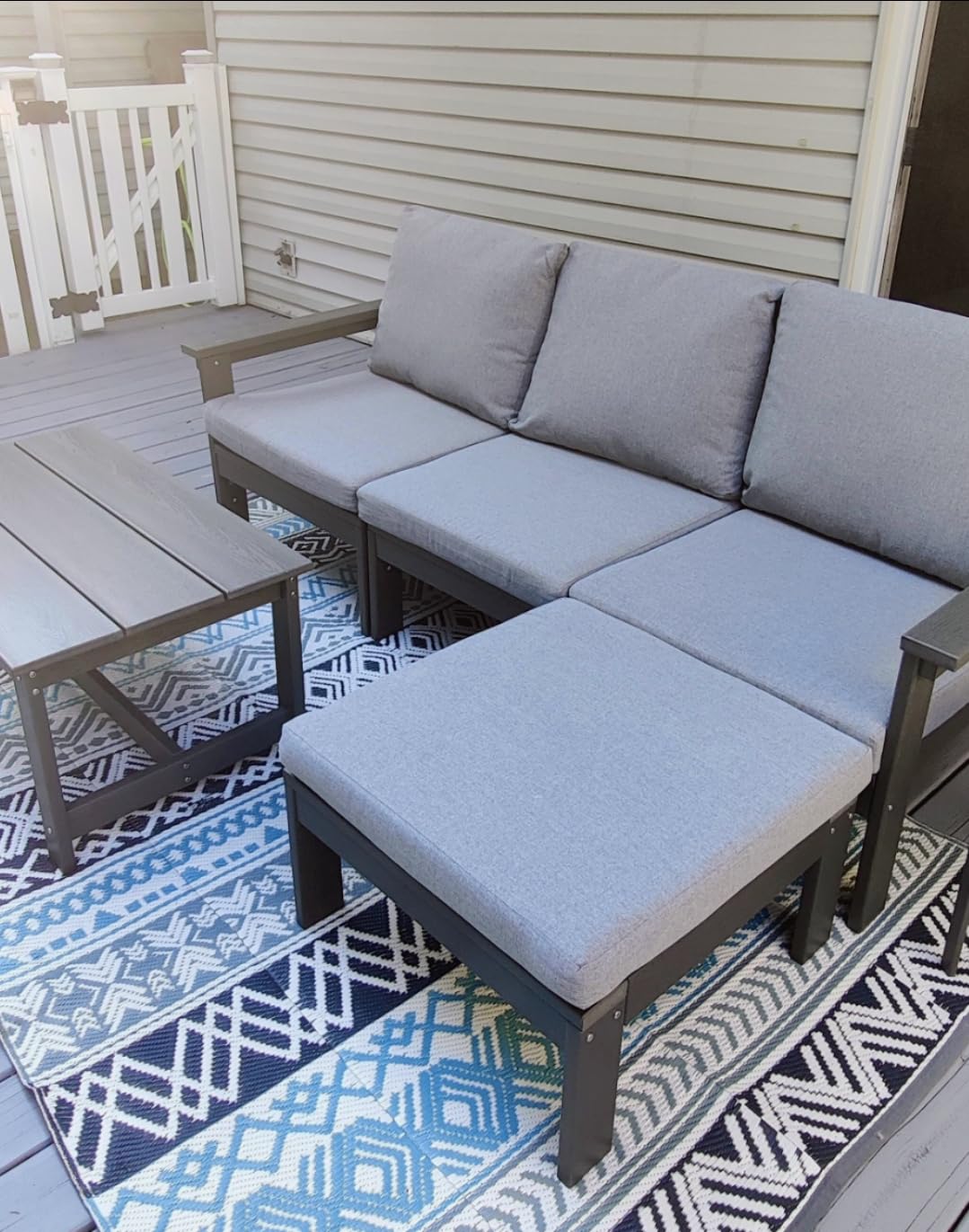 SERWALL HDPE Patio Furniture Set, 7-piece Outdoor Sectional Sofa Set, All Weather Outdoor Couch Set for Deck, Lawn, Black Frame with Khaki Cushion customer photo 2