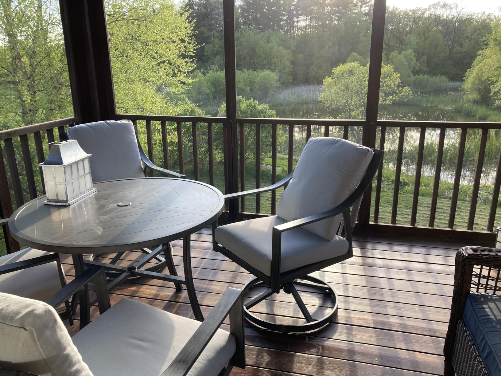 NATURAL EXPRESSIONS 5-Piece Outdoor Patio Dining Set, 4pcs Patio Swivel Rocking Chairs and 38'' Round Dining Table with 1.65'' Umbrella Hole customer photo 1