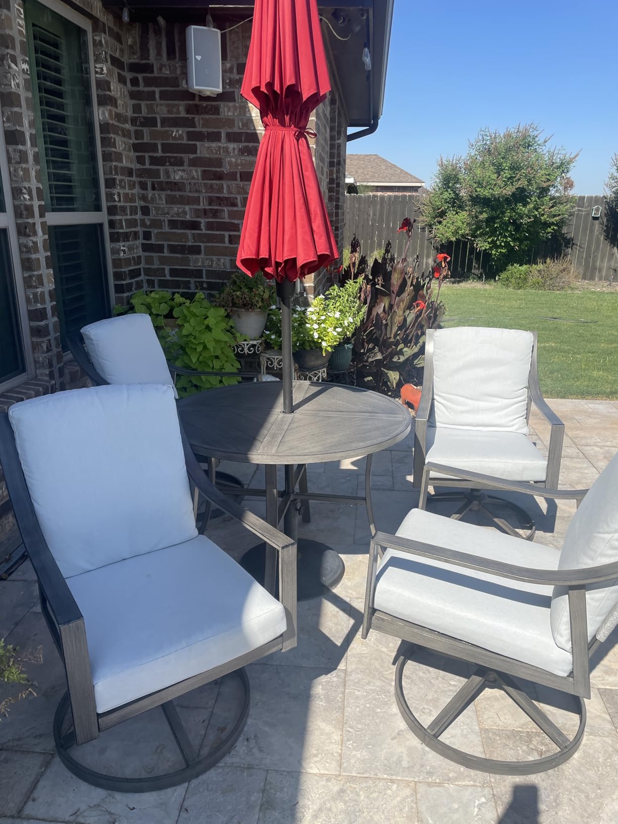 NATURAL EXPRESSIONS 5-Piece Outdoor Patio Dining Set, 4pcs Patio Swivel Rocking Chairs and 38'' Round Dining Table with 1.65'' Umbrella Hole customer photo 2