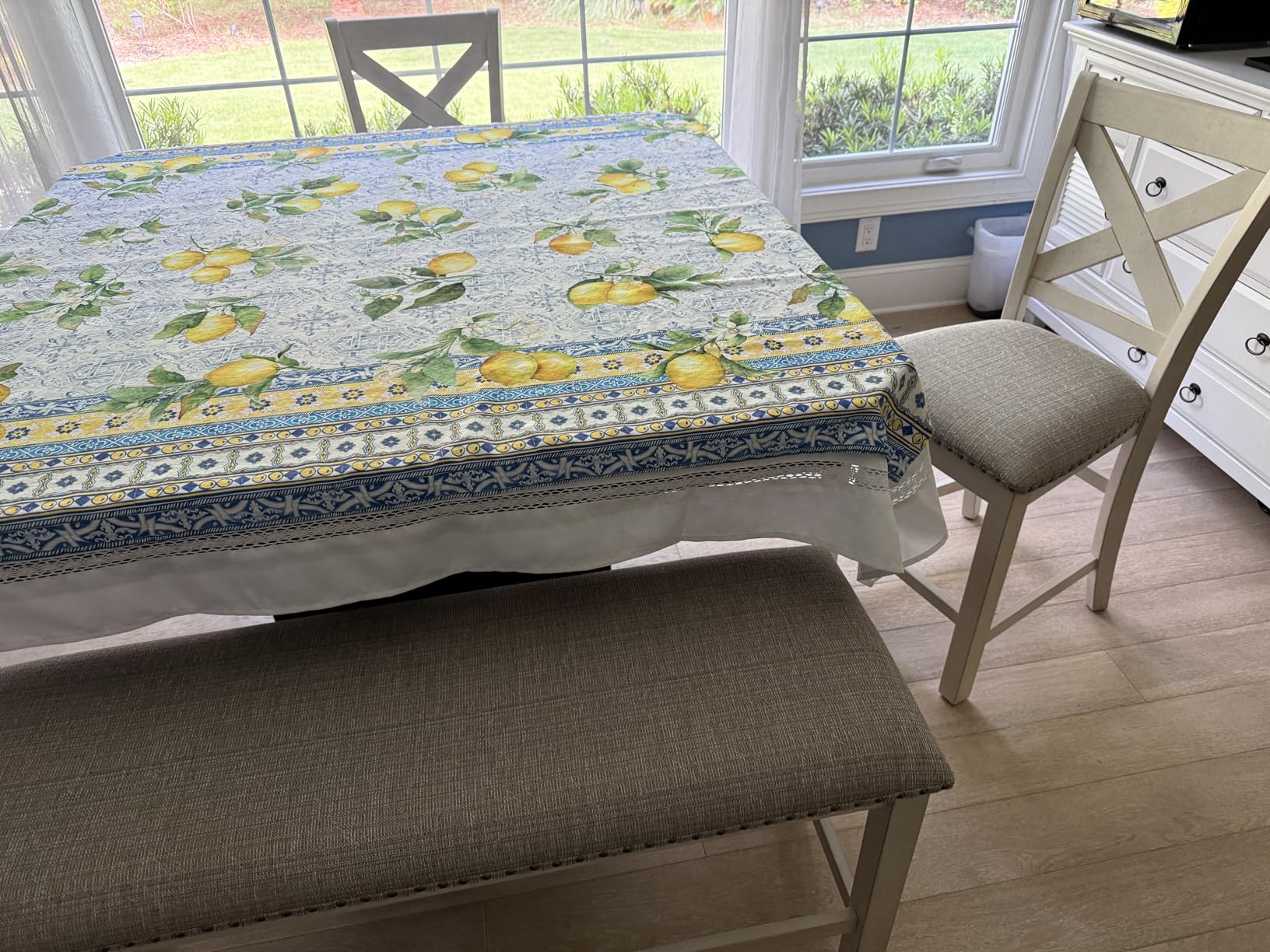 Signature Design by Ashley Robbinsdale Farmhouse Upholstered Barstool, Set of 2, 'X-Back', Nailhead Trim, Wood, 24.75' H, White & Light Gray customer photo 2