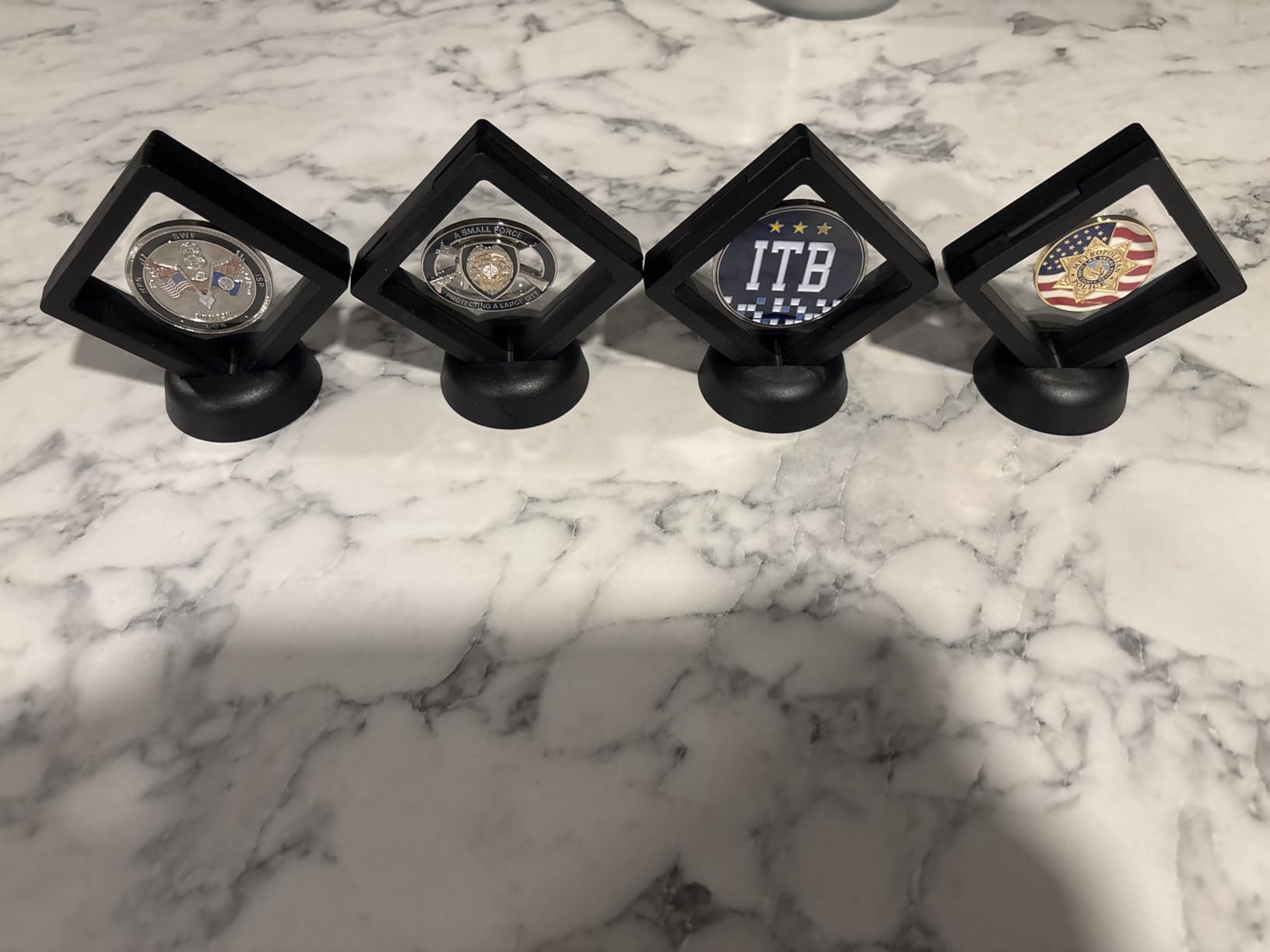 10Pcs Coin Holder Challenge Coin Display Stand, Black 3D Floating Display Case for AA Coin Medallions Jewelry Rock Gem Arrowhead Collecting and Display (2.75×2.75×0.8 inches) customer photo 2