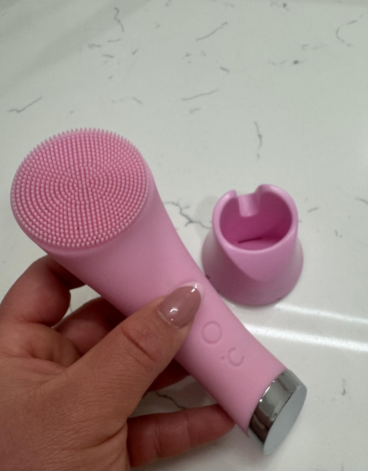 PRITECH Silicone Face Scrubber, Rechargeable Facial Cleansing Brush with Heat Massage End, Vibrating Exfoliator Scrubber for Deep Cleaning, Waterproof Face Brush for Women and Men (Green) customer photo 2