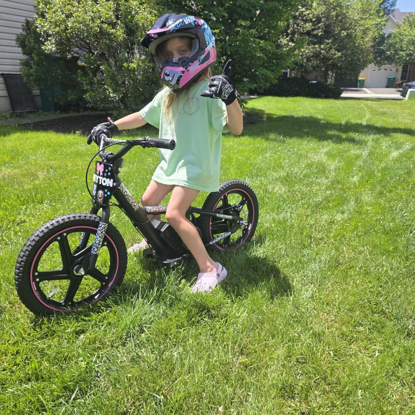 OLALA Electric Dirt Bike for Kids Aged 5-10, 340W Racing Grade Electric Motorcycle with Aluminum Frame, Up to 12MPH & 3 Speed Settings, Safe Disc Brakes, 16IN Knobby Tires customer photo 1