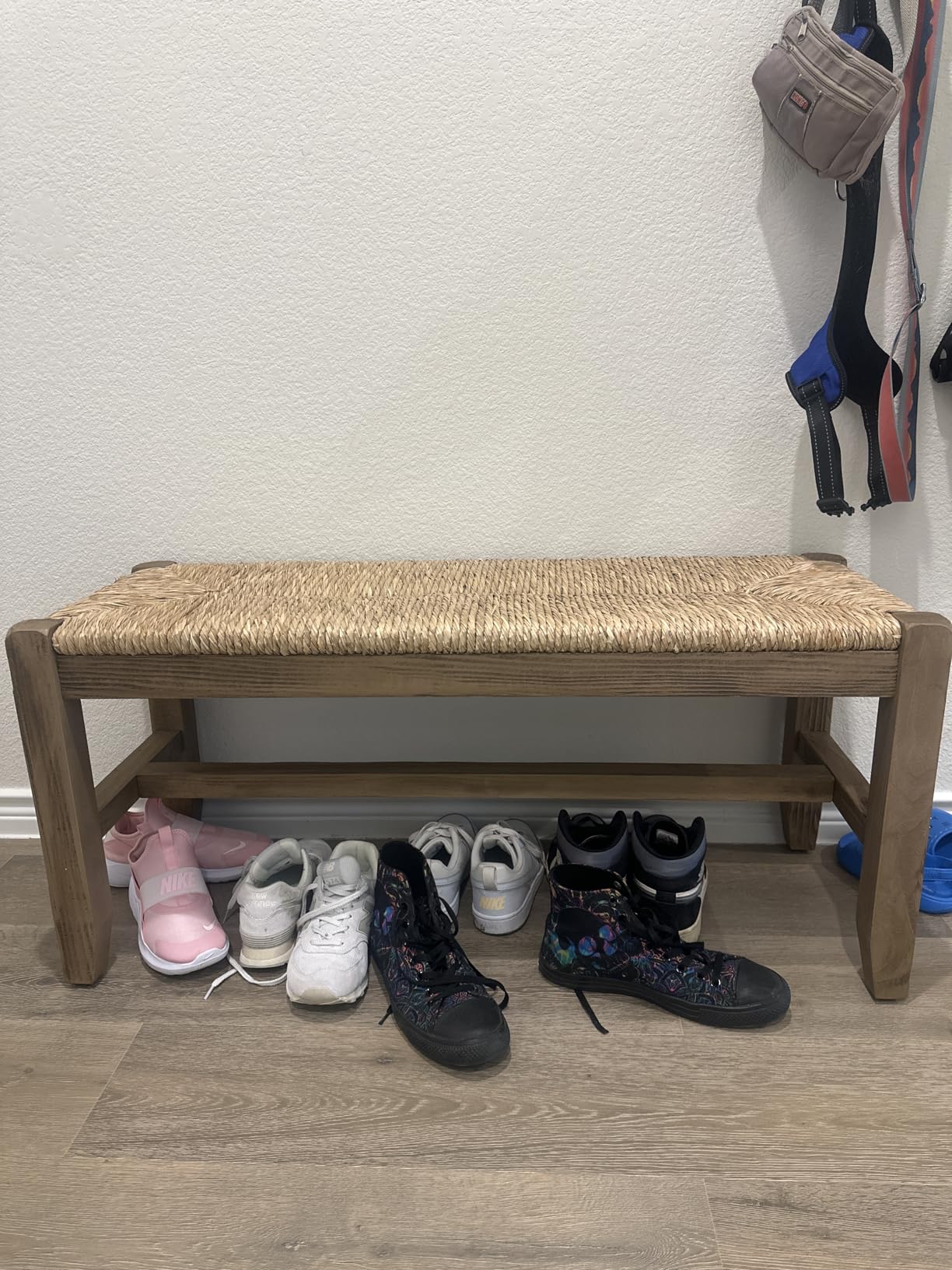 Alaterre Furniture Newport 40 Inch Solid Wood Entryway Bench, Modern Farmhouse with Handcrafted Woven Rope Seat, White customer photo 2