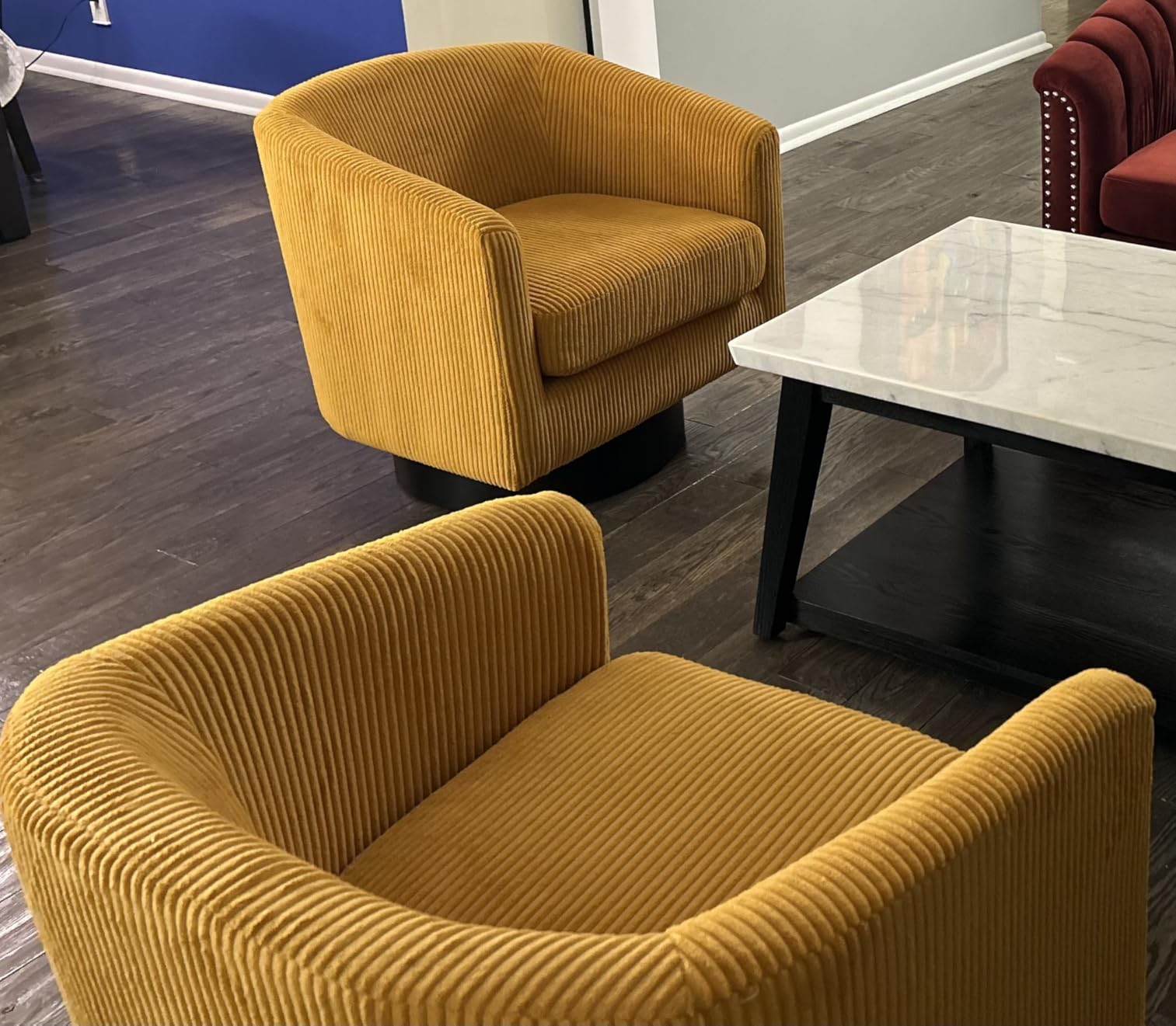 360 Swivel Barrel Accent Chair Upholstered Armchair, Modern Round Club Arm Chair Living Room Single Sofa Seating Bedroom Side Reading Seat in Fabric, Flax Khaki customer photo 2