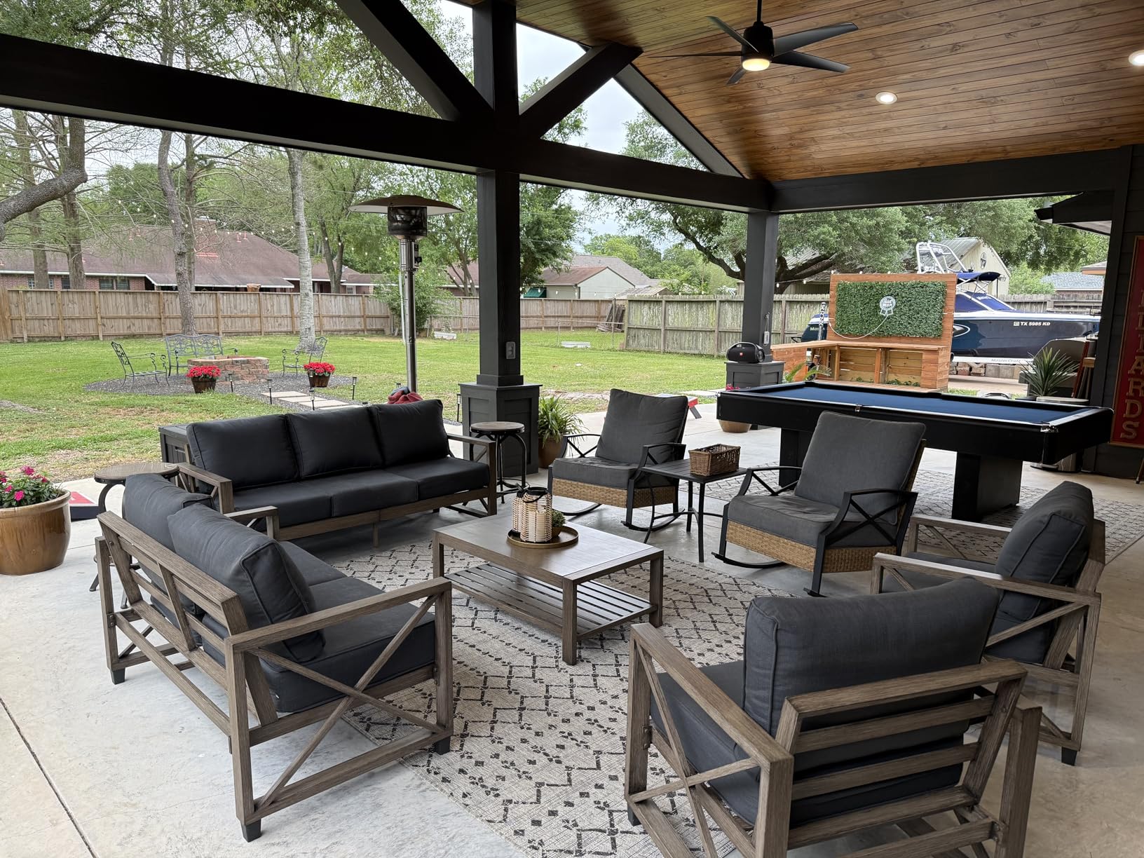 Amopatio Aluminum Patio Furniture Set, 8 Pieces Modern Metal Outdoor Furniture, Faux Wood Grain Finish Frame Patio Sofa Sets with 6