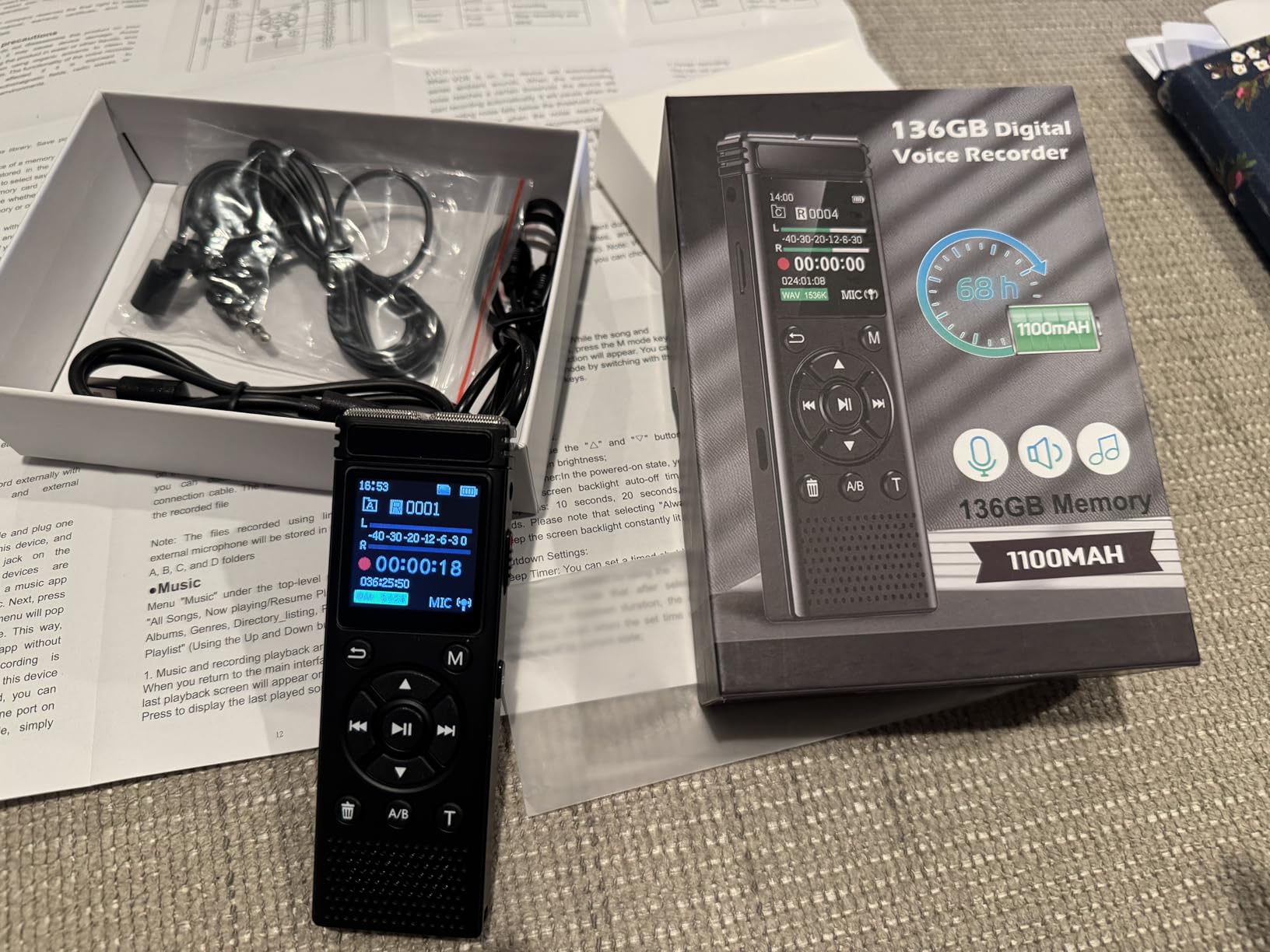 136GB Digital Voice Recorder with Playback, 9000 Hours Audio Recording Device, Voice Activated Recorder with Noise Reduction, A-B Repeat, MP3 Player and Password for Lectures/Meetings/Classes/Interviews customer photo 1