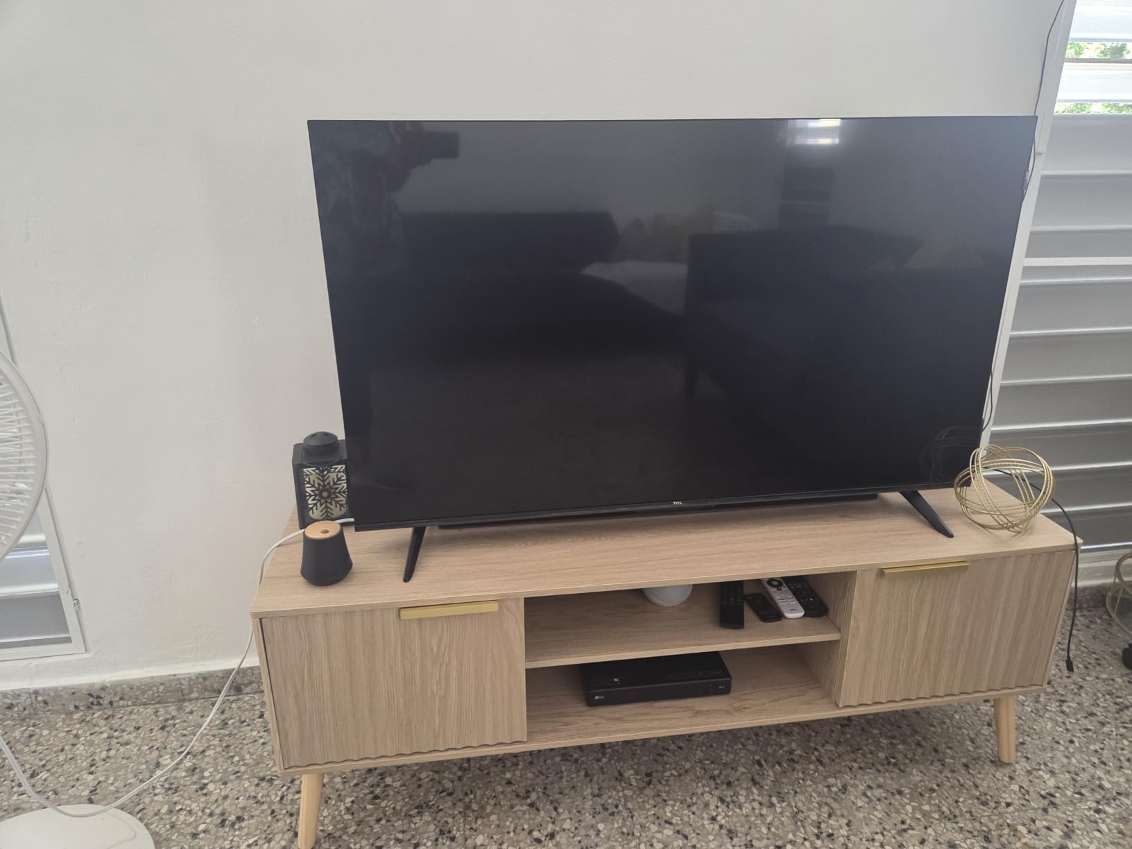 LCRBOL TV Stand for Living Room, Mid Century Modern Entertainment Center for 55/60 inch TVs, TV Console with Fluted Door Cabinets and Open Shelves, for Bedroom, Walnut customer photo 1